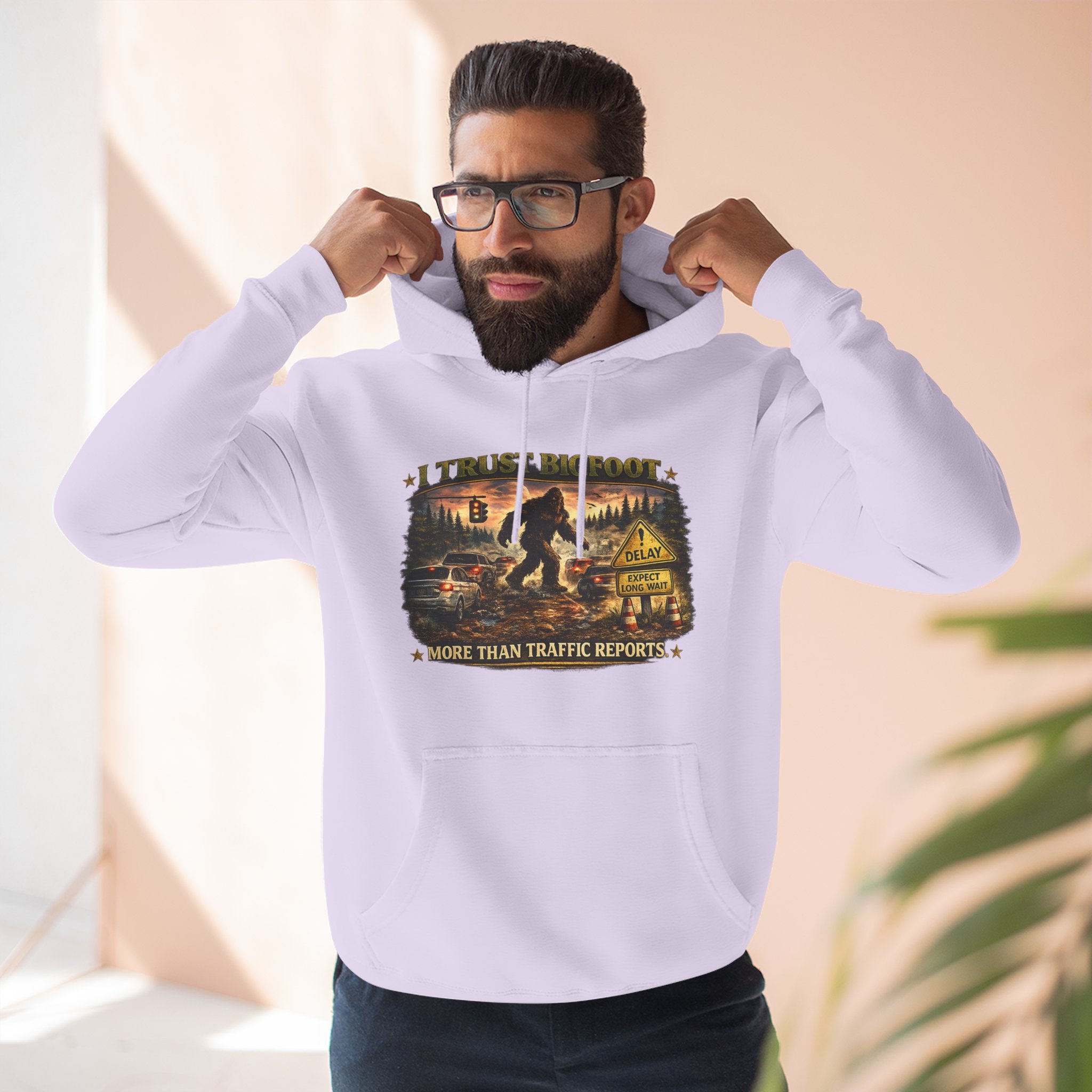 Bigfoot Forest Hoodie - "More Than Traffic Reports" Retro Sasquatch Graphic Hoodie