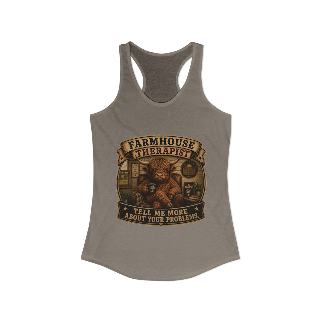 Farmhouse Therapist Highland Cow Women's Ideal Racerback Tank