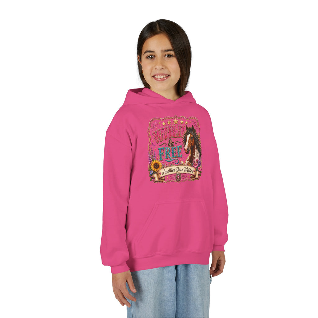 Youth Hoodie — "Wild & Free" Horse Graphic Pullover