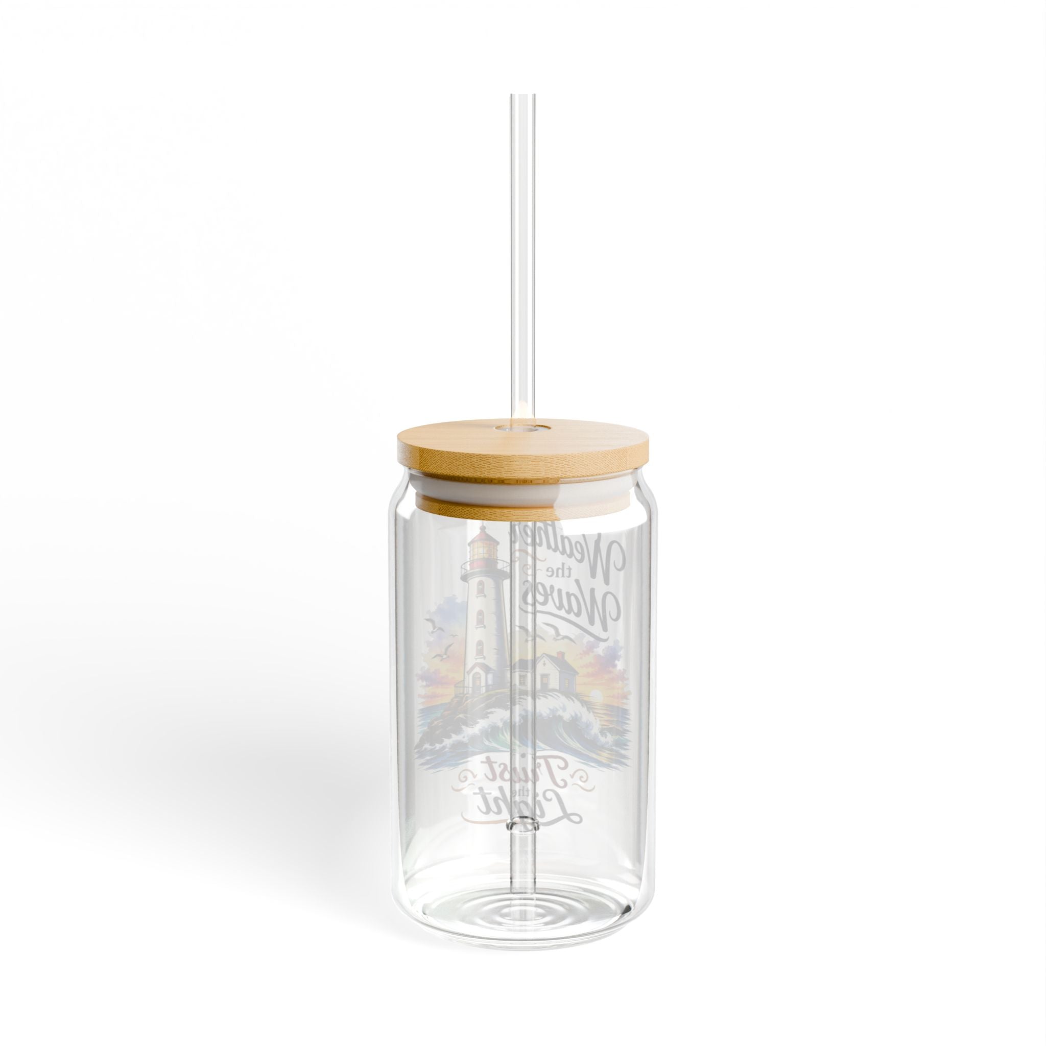 Lighthouse Sipper Glass 16oz – "Weather the Waves" Inspirational Travel Tumbler