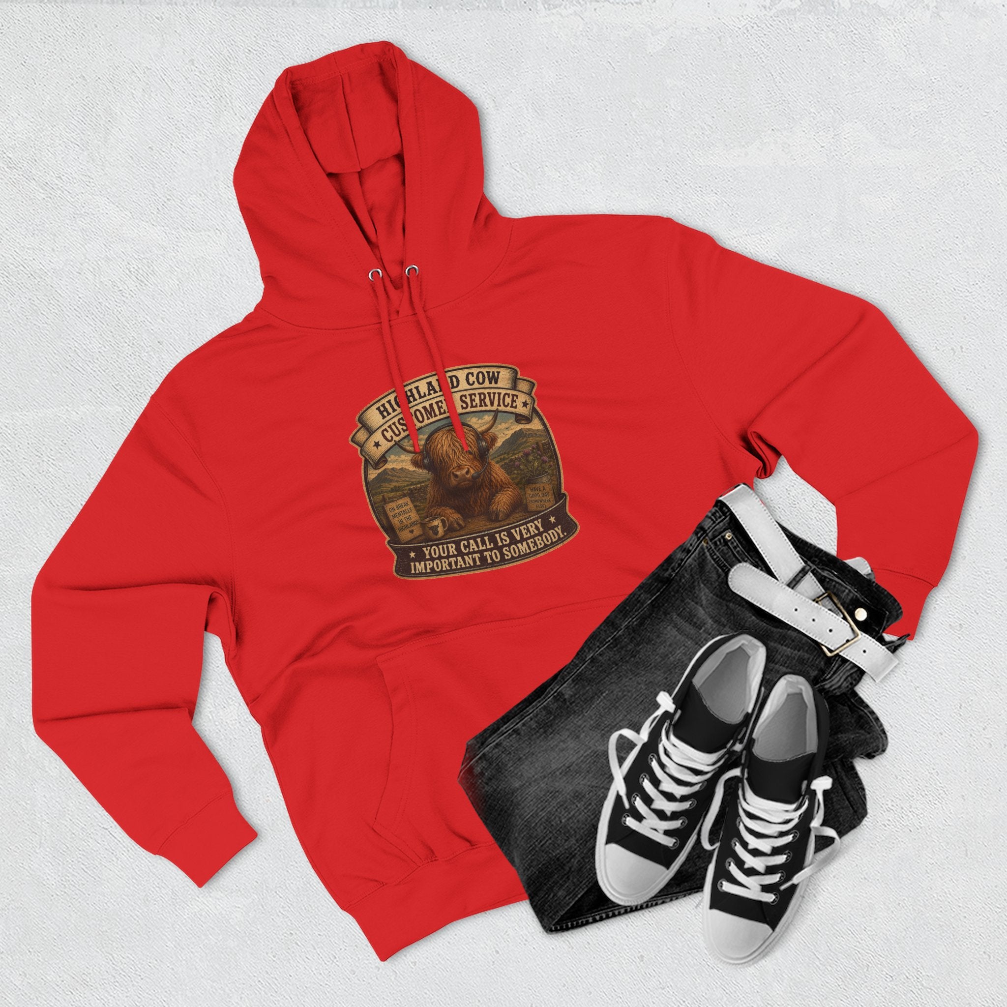 Highland Cow Customer Service Three-Panel Fleece Hoodie