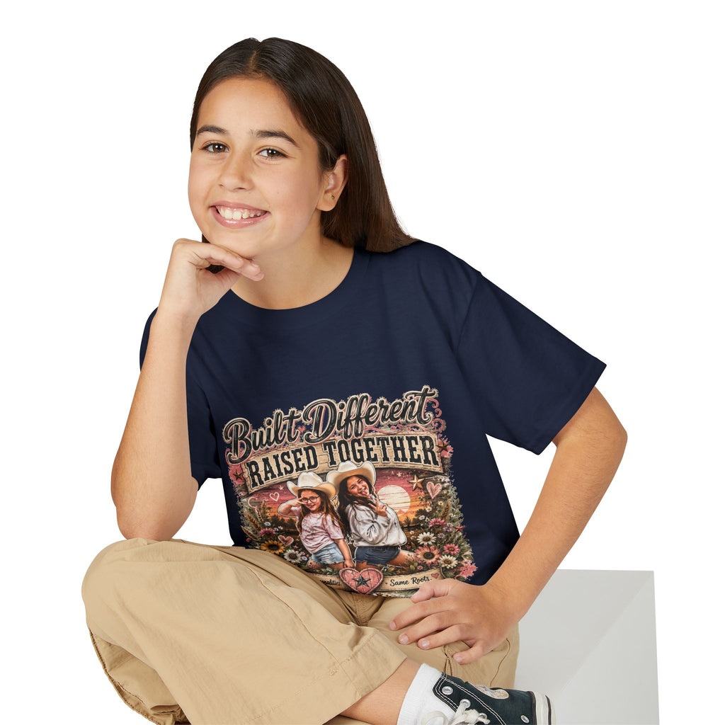 "Built Different, Raised Together" Siblings Vintage Floral Tee — Youth T-Shirt