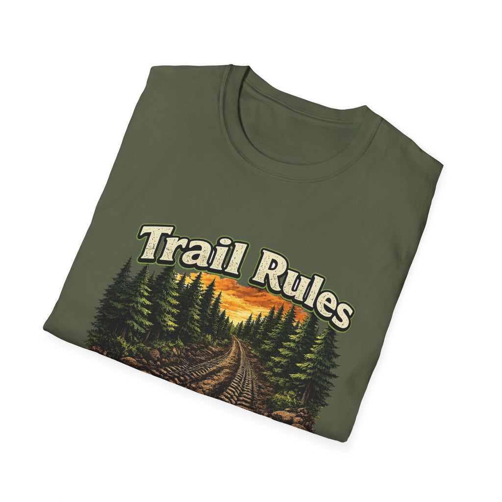 Trail Rules T-Shirt — 'Leave Nothing Behind Except Tire Tracks and Bad Decisions' Outdoor Tee
