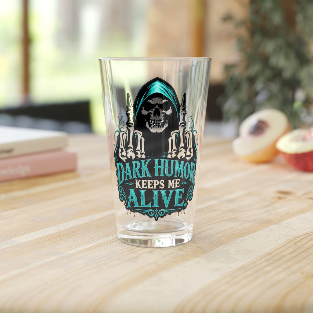 Dark Humor Keeps Me Alive Grim Reaper Teal Pint Glass, 16oz