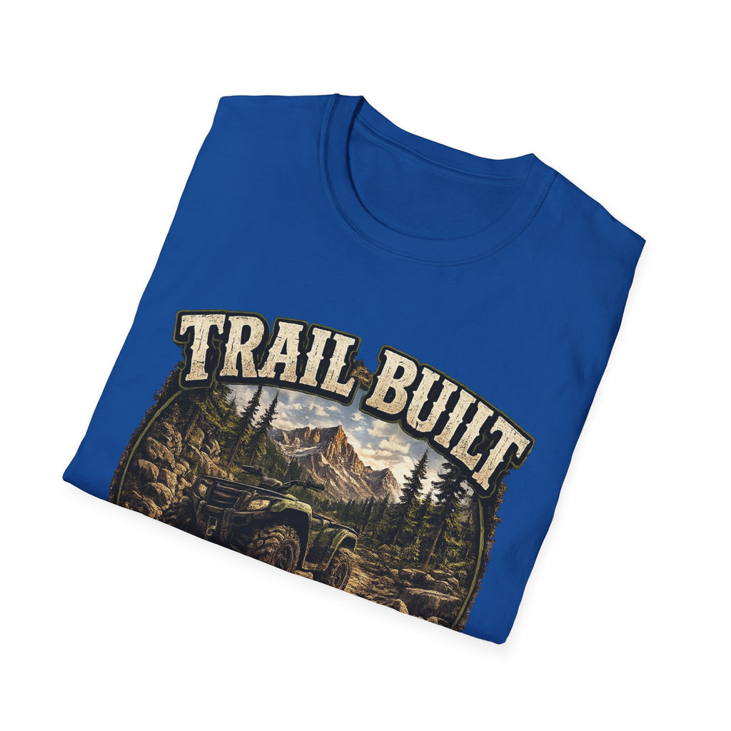 Trail-Built T-Shirt — Mountain Forest Adventure Tee ("Trail Built: Character Is Built Where The Pavement Ends")