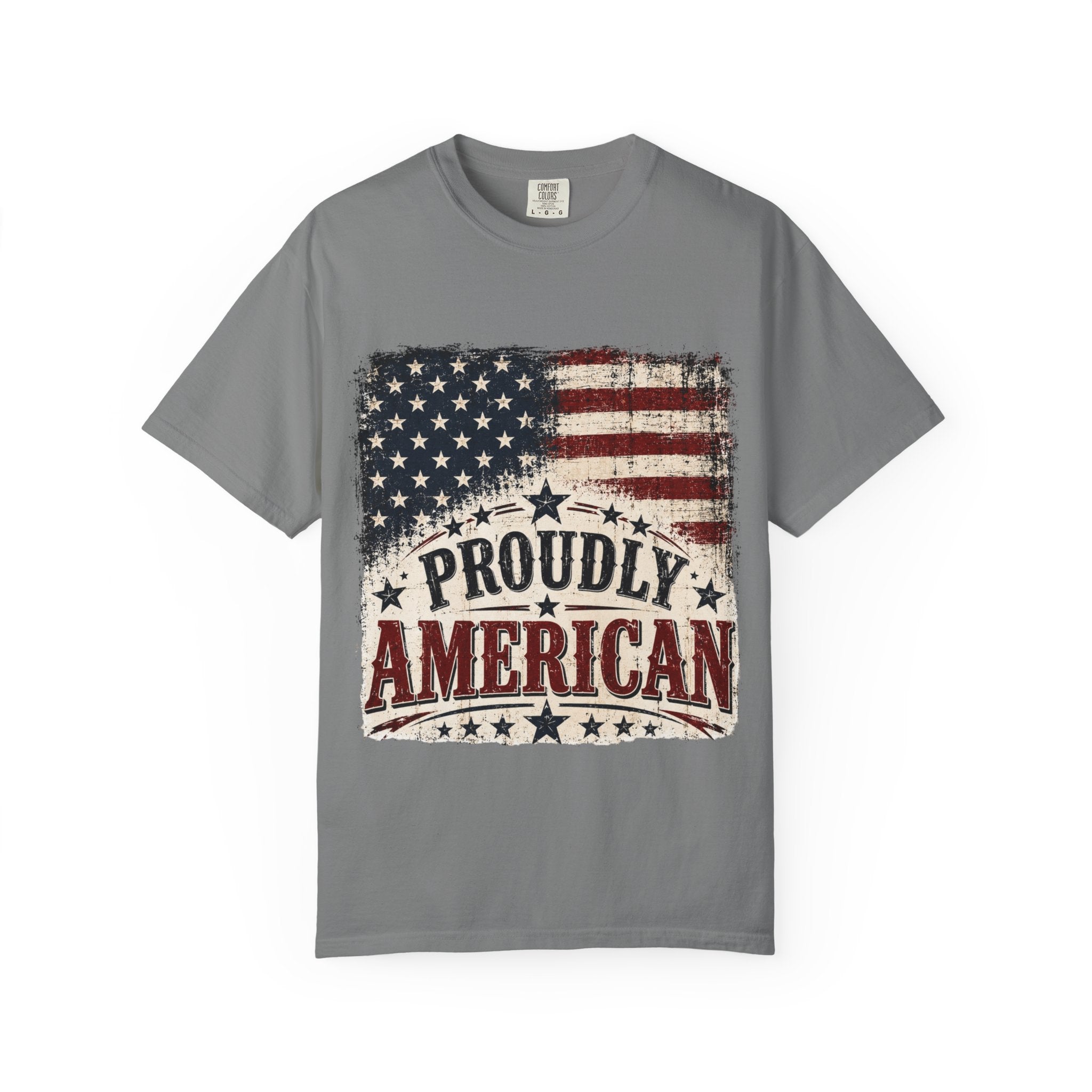 Proudly American T-Shirt — Vintage Flag Patriotic Tee for 4th of July