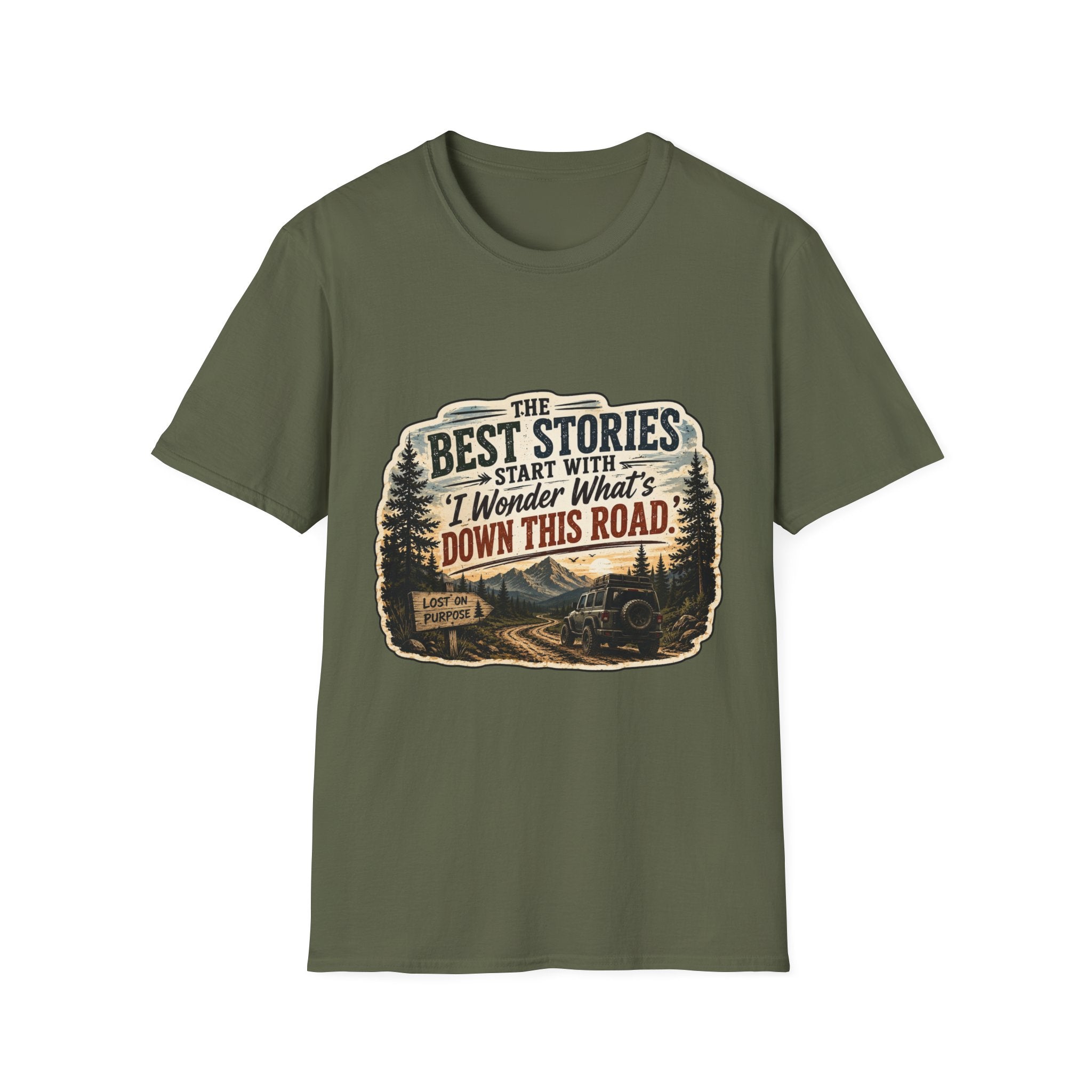 "The Best Stories Start With 'I Wonder What's Down This Road'" — Adventure T-Shirt