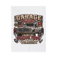 Garage Rules Velveteen Plush Blanket — “If the Garage Door Is Open Bad Decisions Are Being Made” Vintage Truck Design