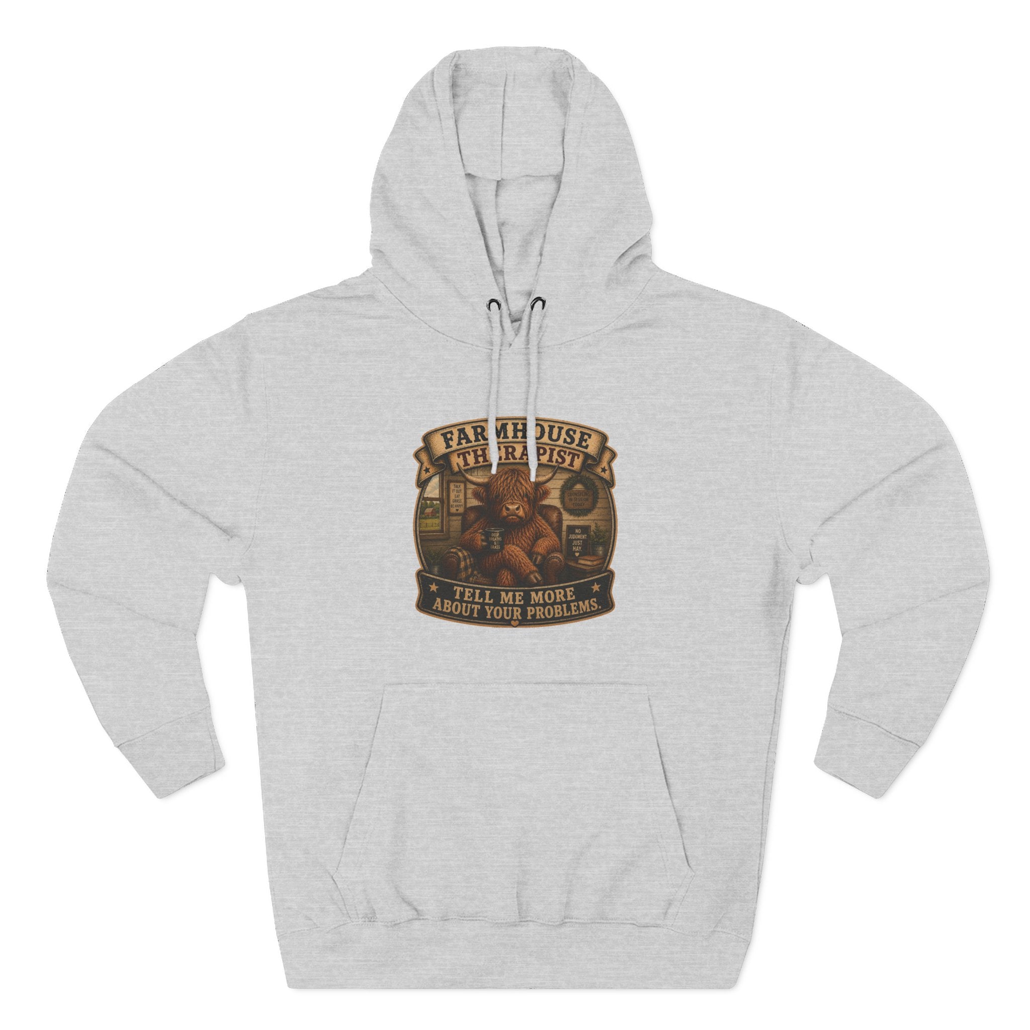 Farmhouse Therapist Highland Cow Three-Panel Fleece Hoodie
