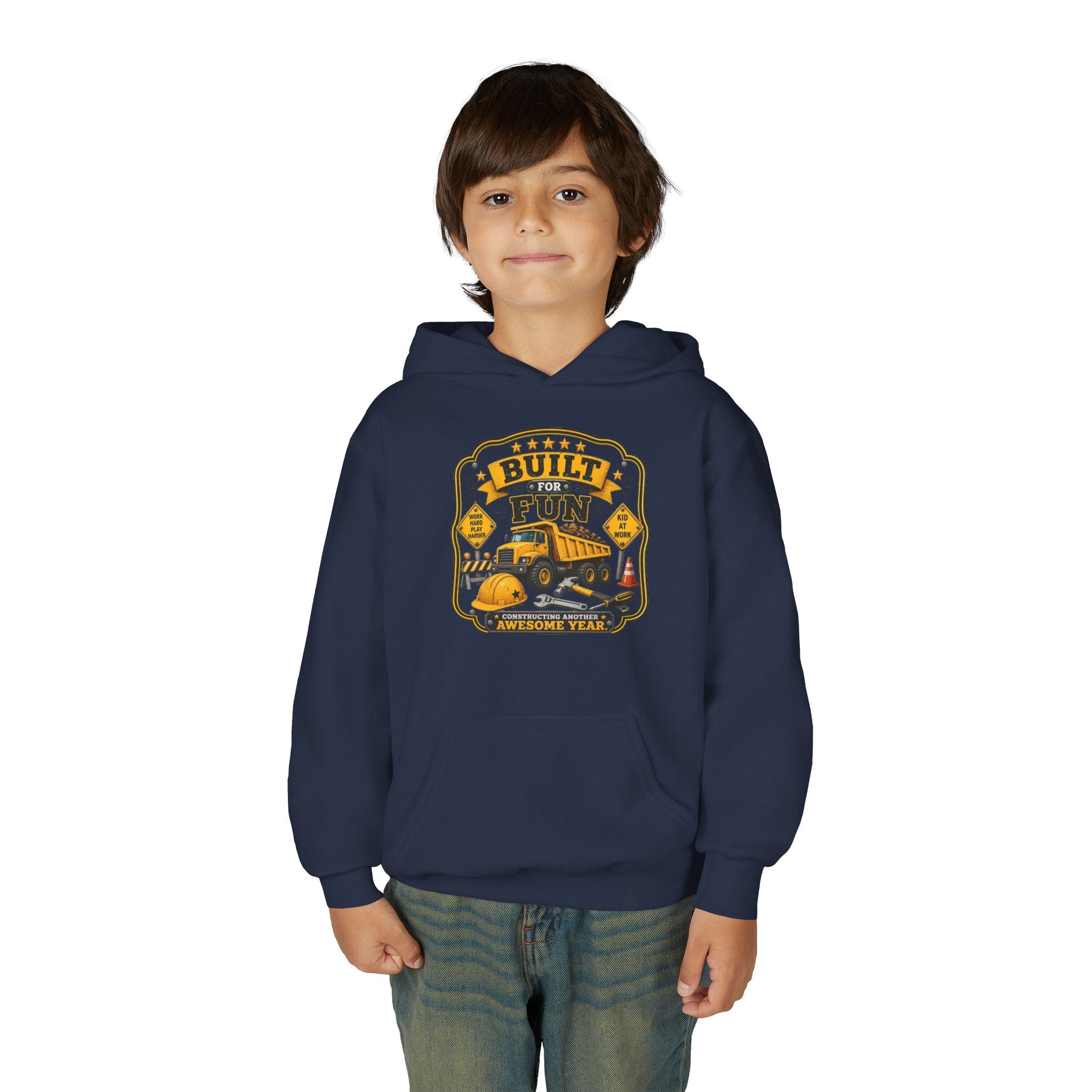 "Built for Fun" Construction Truck Pullover - Youth Hoodie