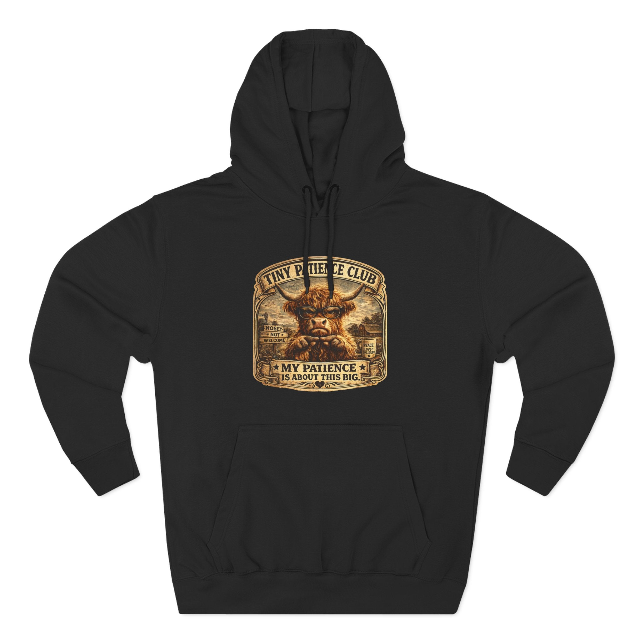 Tiny Patience Club Highland Cow Three-Panel Fleece Hoodie