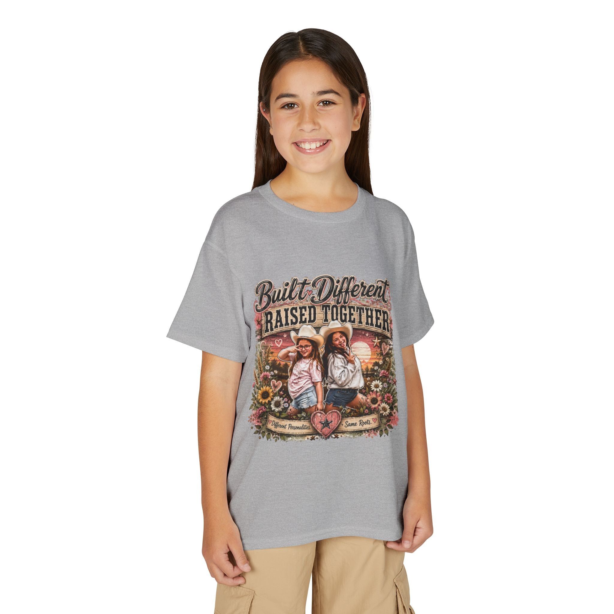 "Built Different, Raised Together" Siblings Vintage Floral Tee — Youth T-Shirt