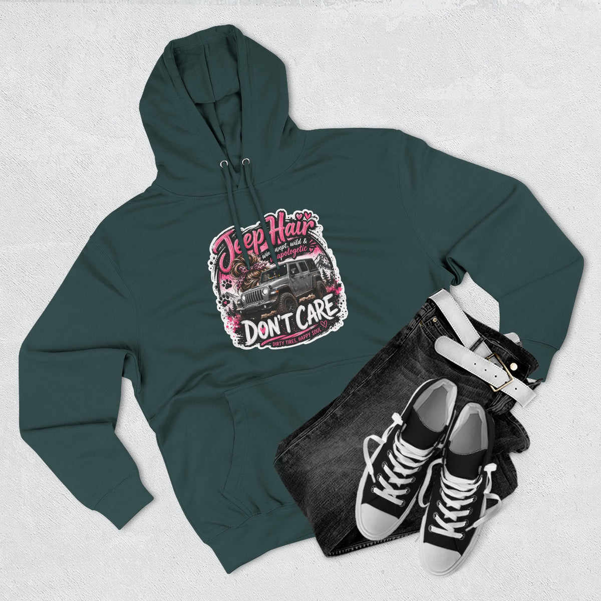 Jeep Hair Don't Care (Pink) Three-Panel Fleece Hoodie