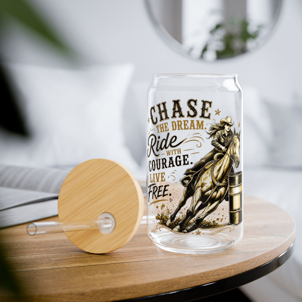 Chase the Dream Horse Gold Glass Straw Cup, 16oz