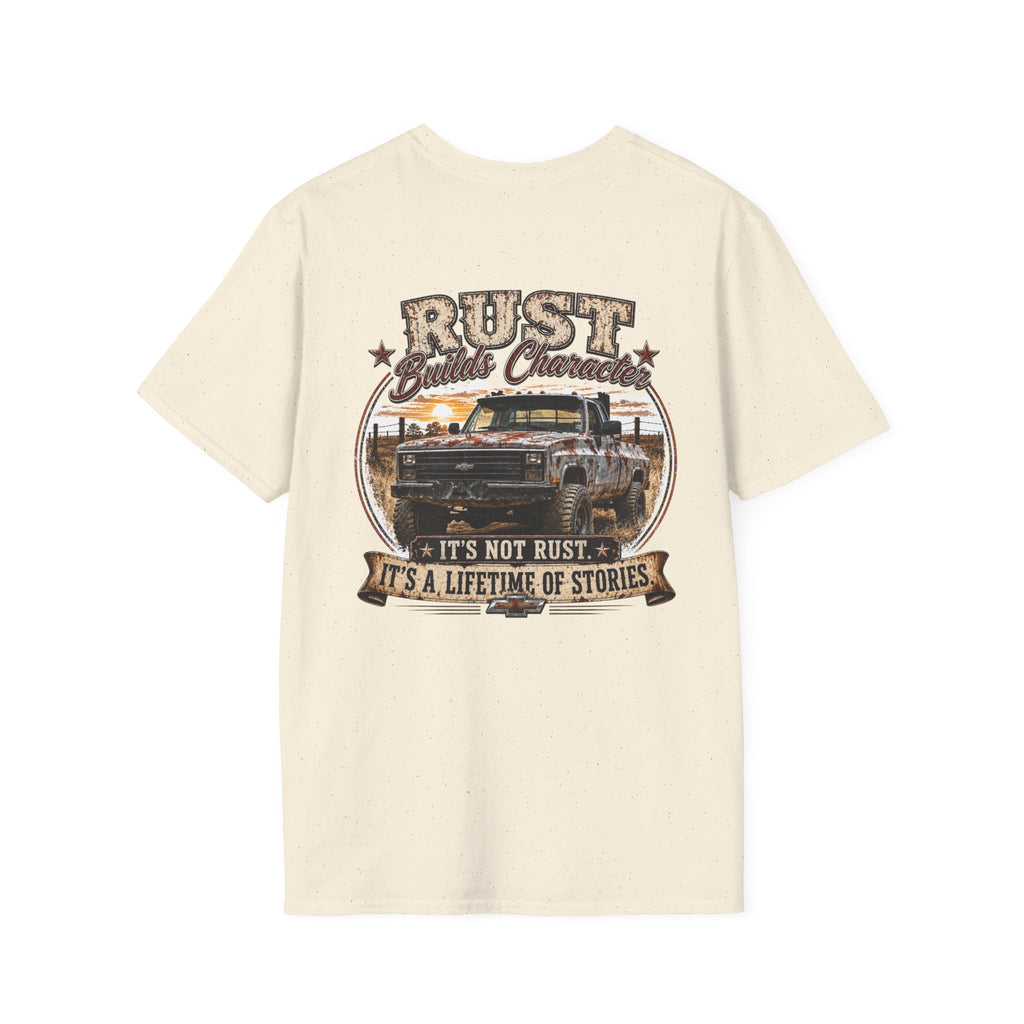 Rust Builds Character - Chevrolet K30 Vintage Truck Pocket T‑Shirt