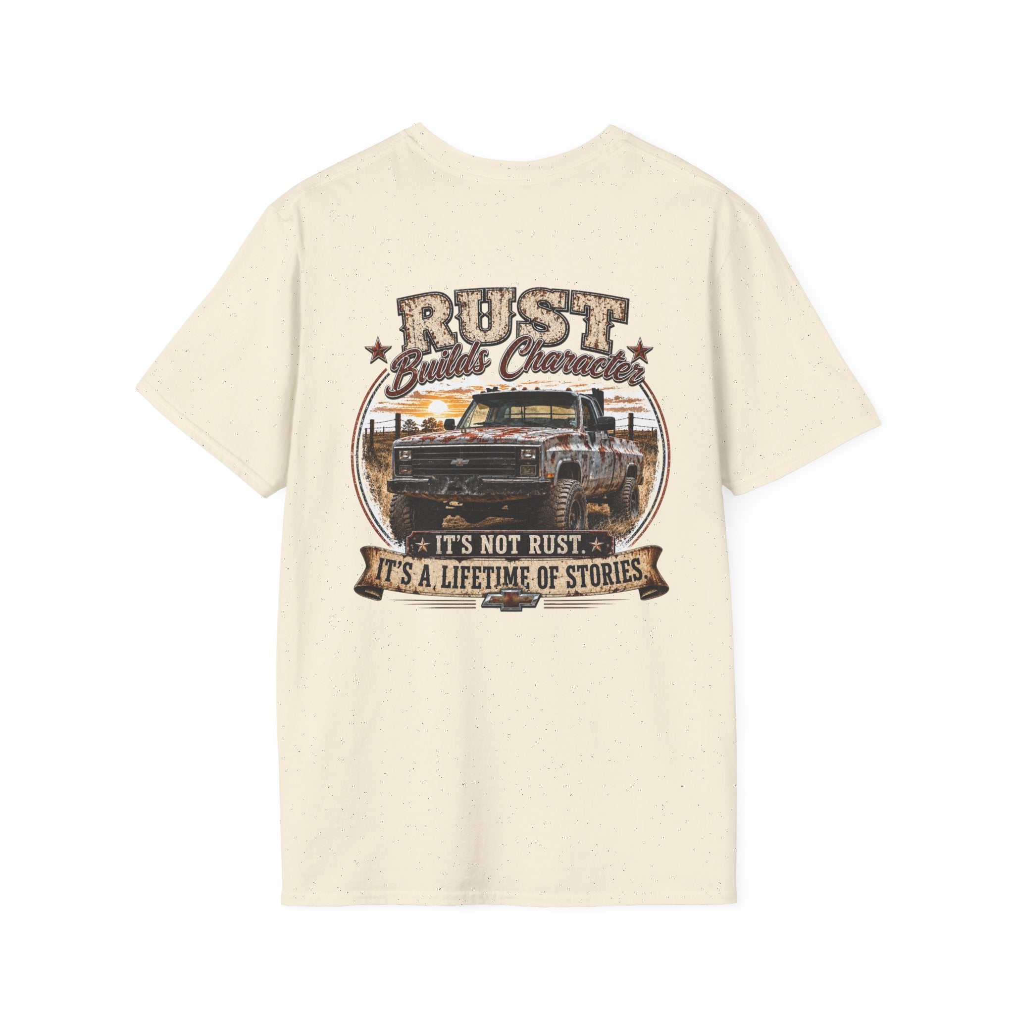 Rust Builds Character - Chevrolet K30 Vintage Truck Pocket T‑Shirt