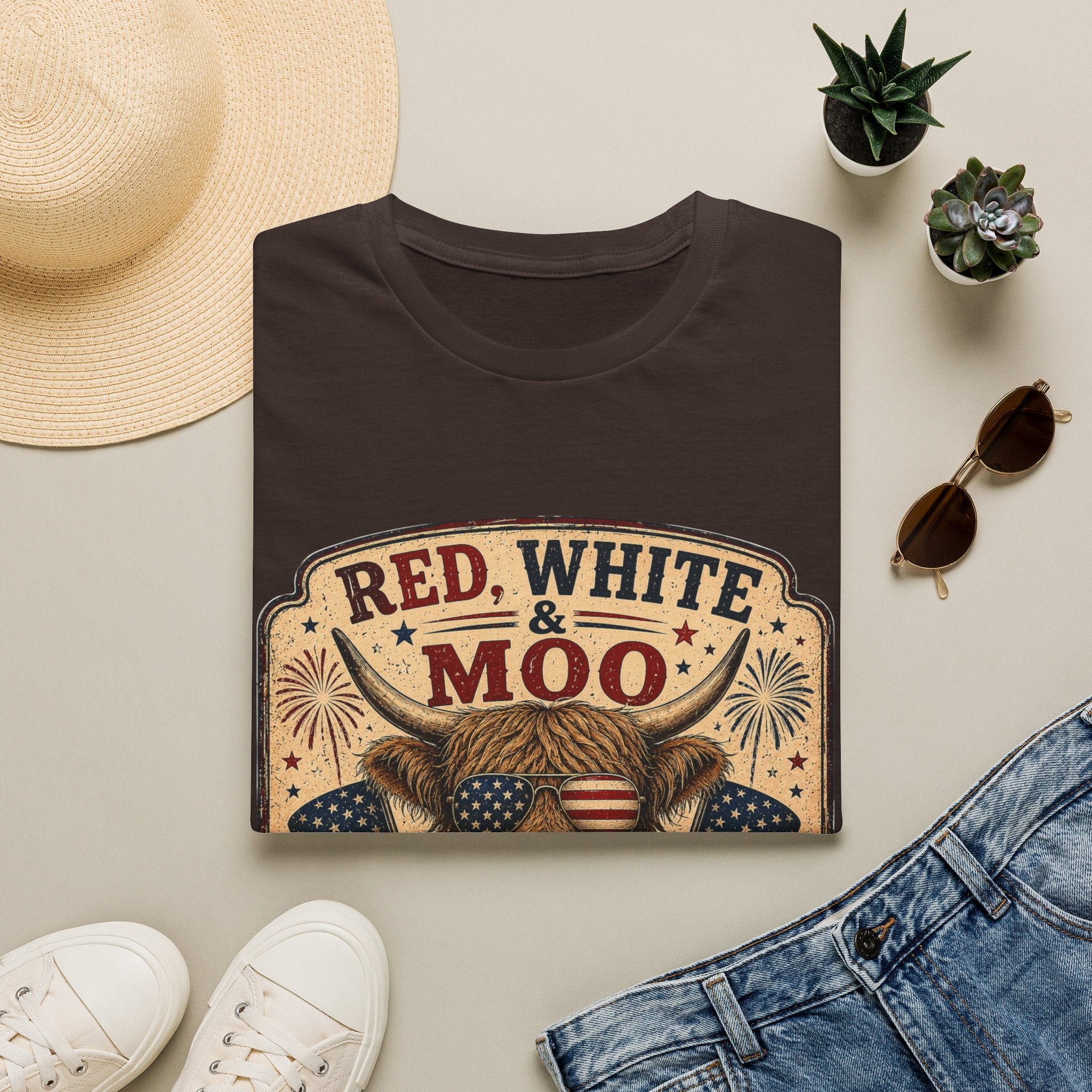 Red, White, & Moo Highland Cow Unisex Softstyle T-Shirt