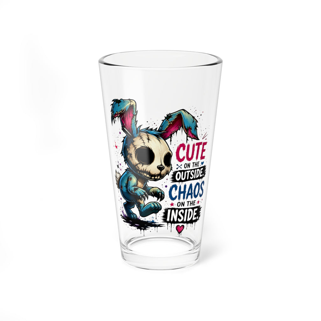 "Cute on the Outside, Chaos on the Inside" Skull Bunny Design — 16oz Mixing Glass