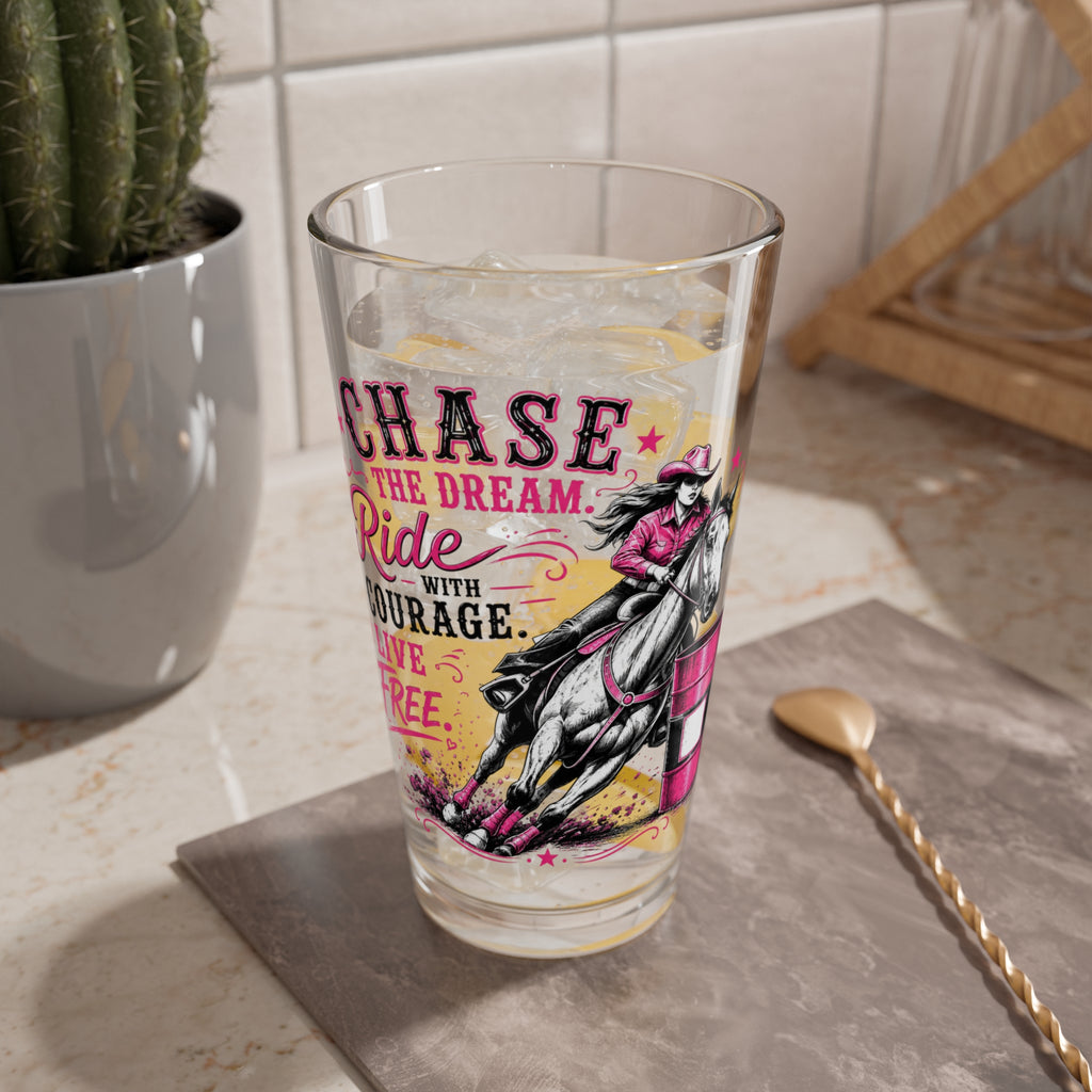 "Chase the Dream, Ride with Courage" 16oz Inspirational Western Glass — Mixing Glass