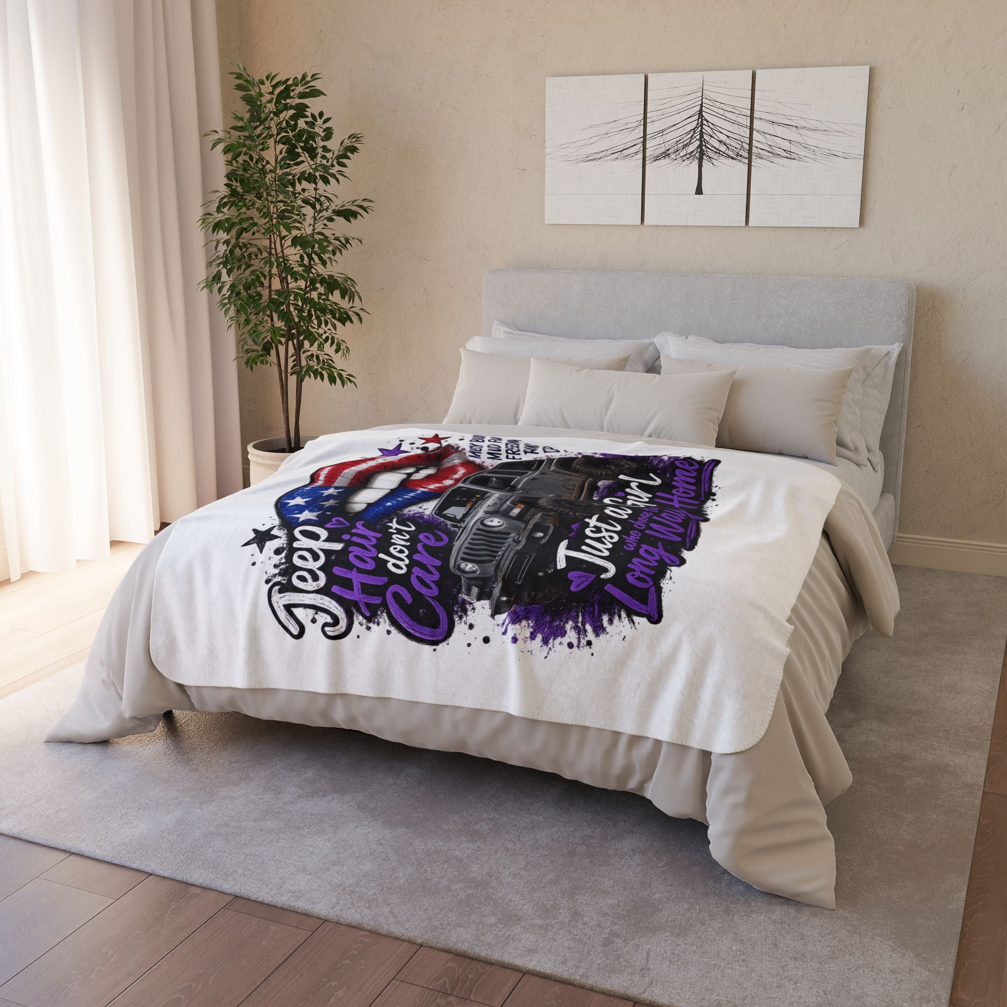Jeep Hair Don't Care Fleece Sherpa Blanket – "Just a Girl Who Chose the Long Way Home"