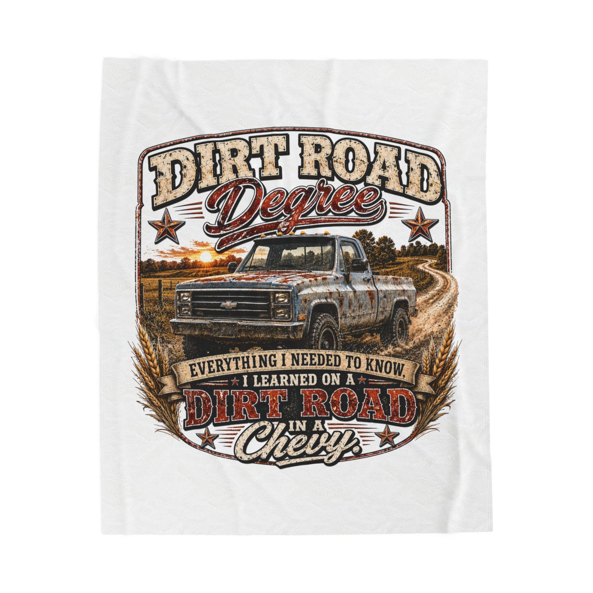 Dirt Road Degree Chevy Truck Velveteen Plush Blanket — Rustic Country Truck Throw
