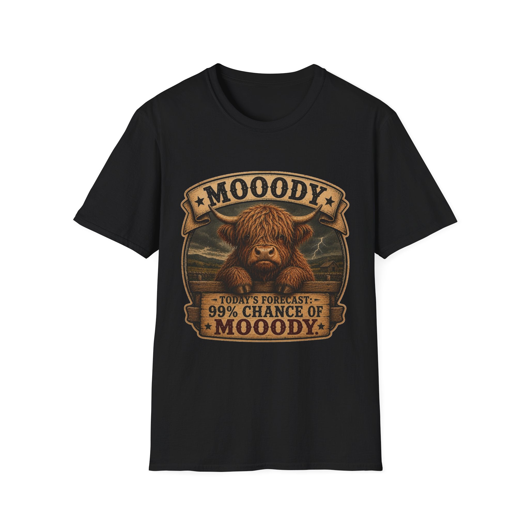 Moody Today's Forecast Highland Cow Unisex Softstyle T-Shirt