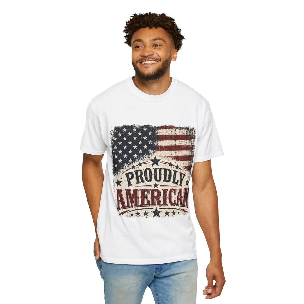 Proudly American T-Shirt — Vintage Flag Patriotic Tee for 4th of July