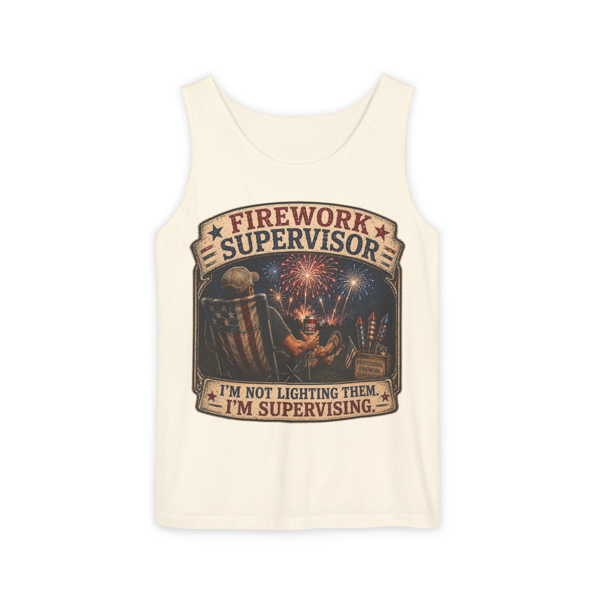 Firework Supervisor Tank Top — “I’m Not Lighting Them, I’m Supervising” 4th of July Patriotic Shirt
