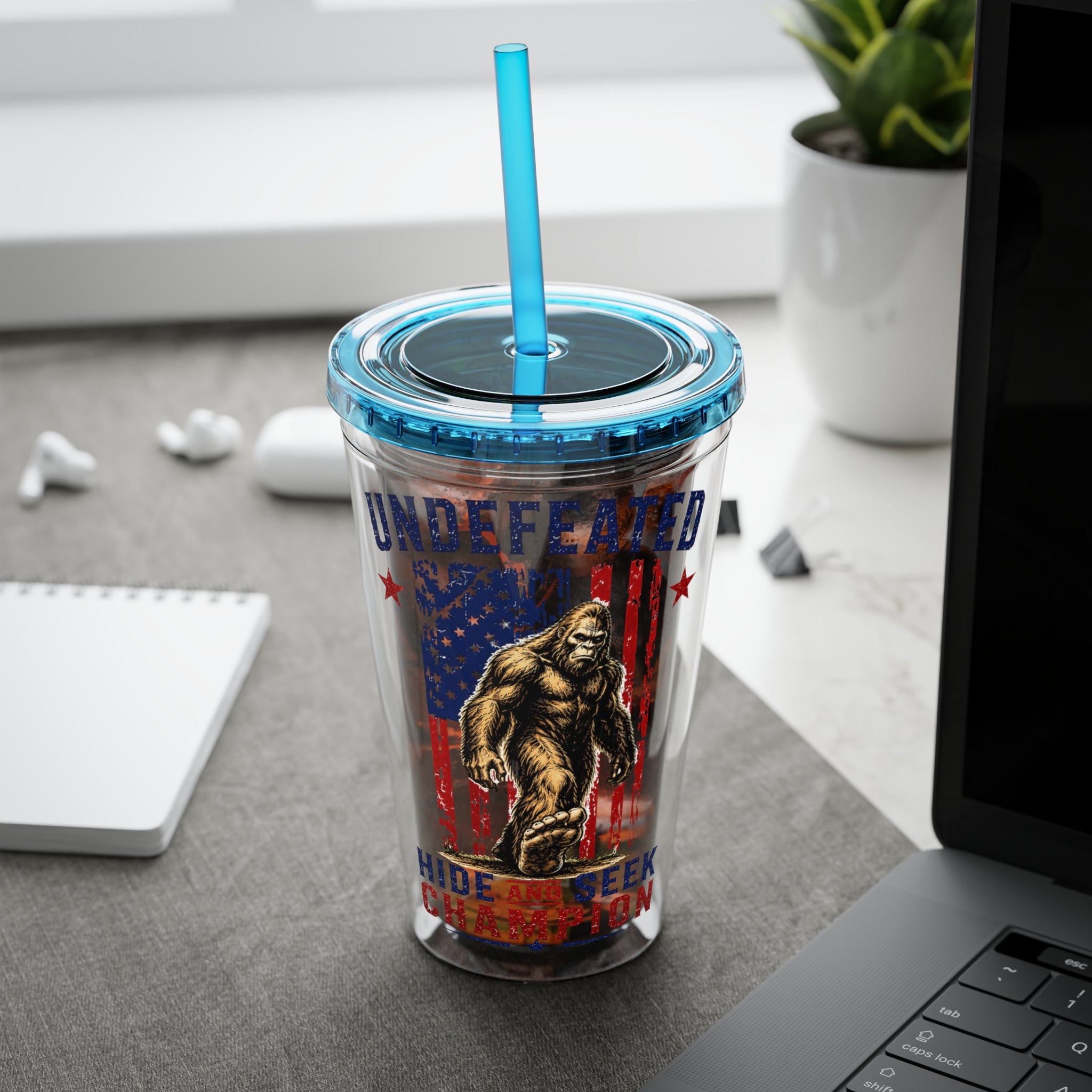 Undefeated Hide & Seek Champion 4th of July Sunsplash Tumbler with Straw, 16oz