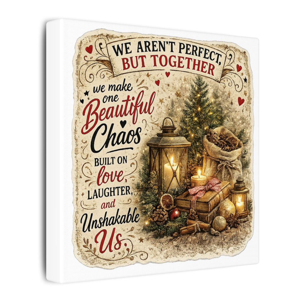 Christmas Family Canvas Wall Art — "We Aren't Perfect But Together" Holiday Decor