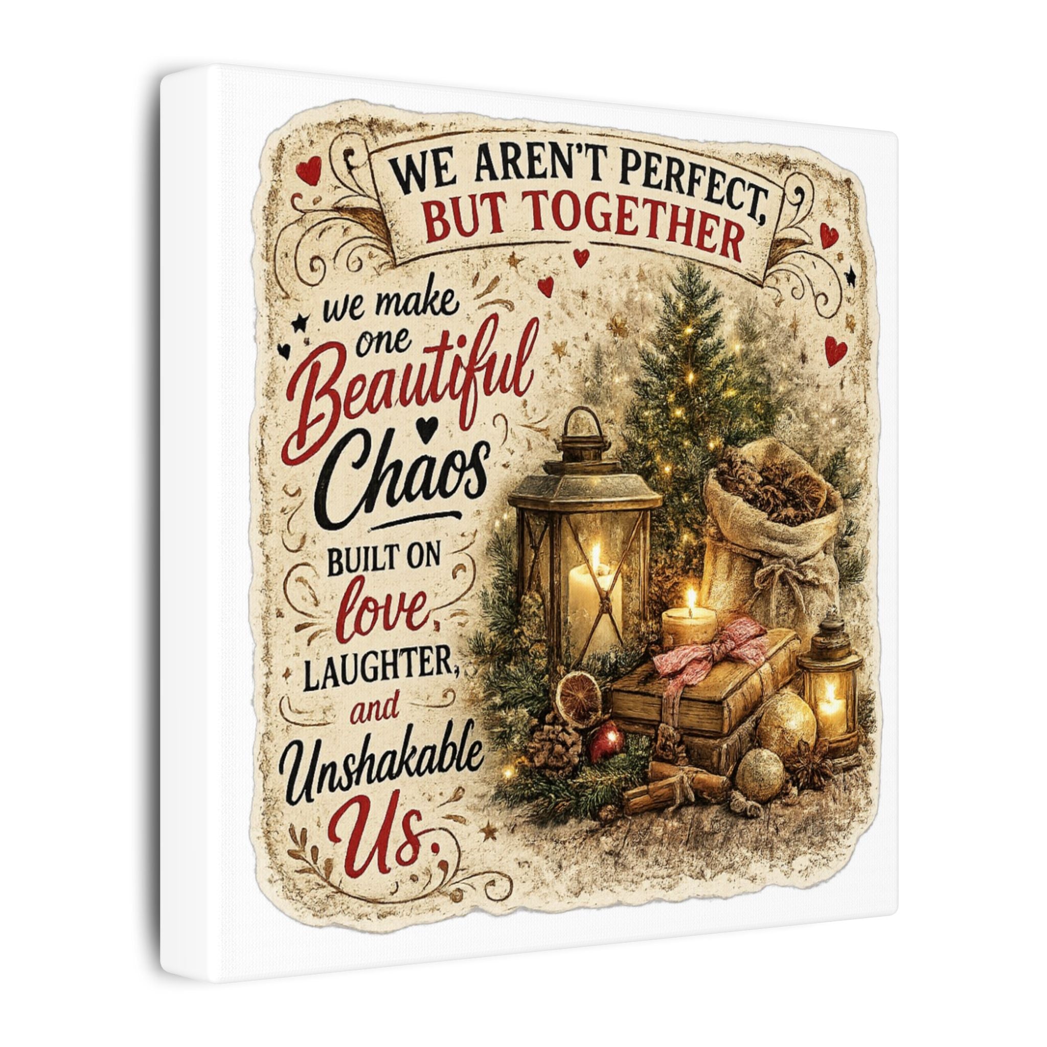 Christmas Family Canvas Wall Art — "We Aren't Perfect But Together" Holiday Decor