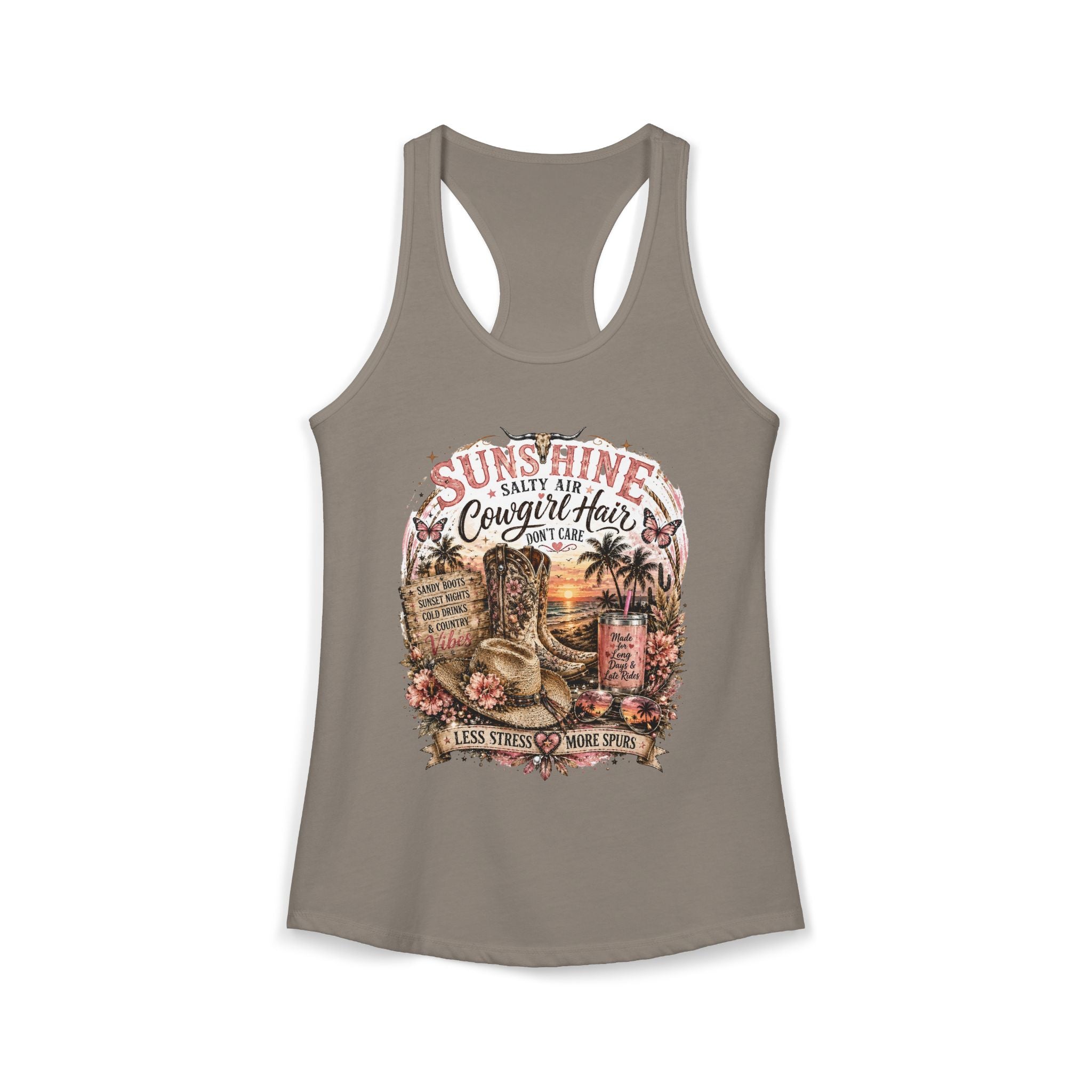 Sunshine Salty Air Cowgirl Hair Don't Care - Women's Ideal Racerback Tank