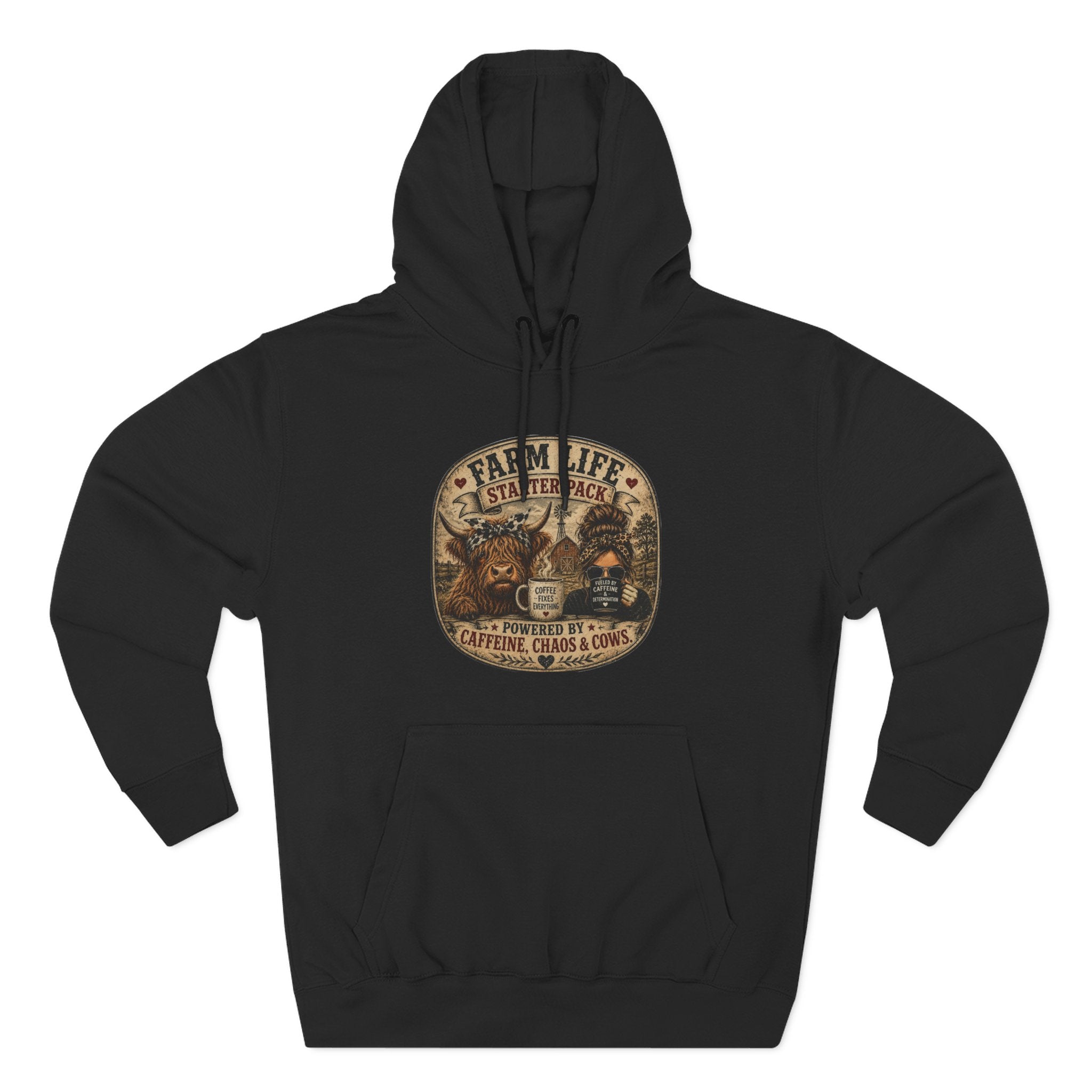 Farm Life Highland Cow Three-Panel Fleece Hoodie
