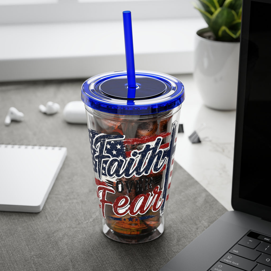 Faith Over Fear Sunsplash Tumbler with Straw, 16oz