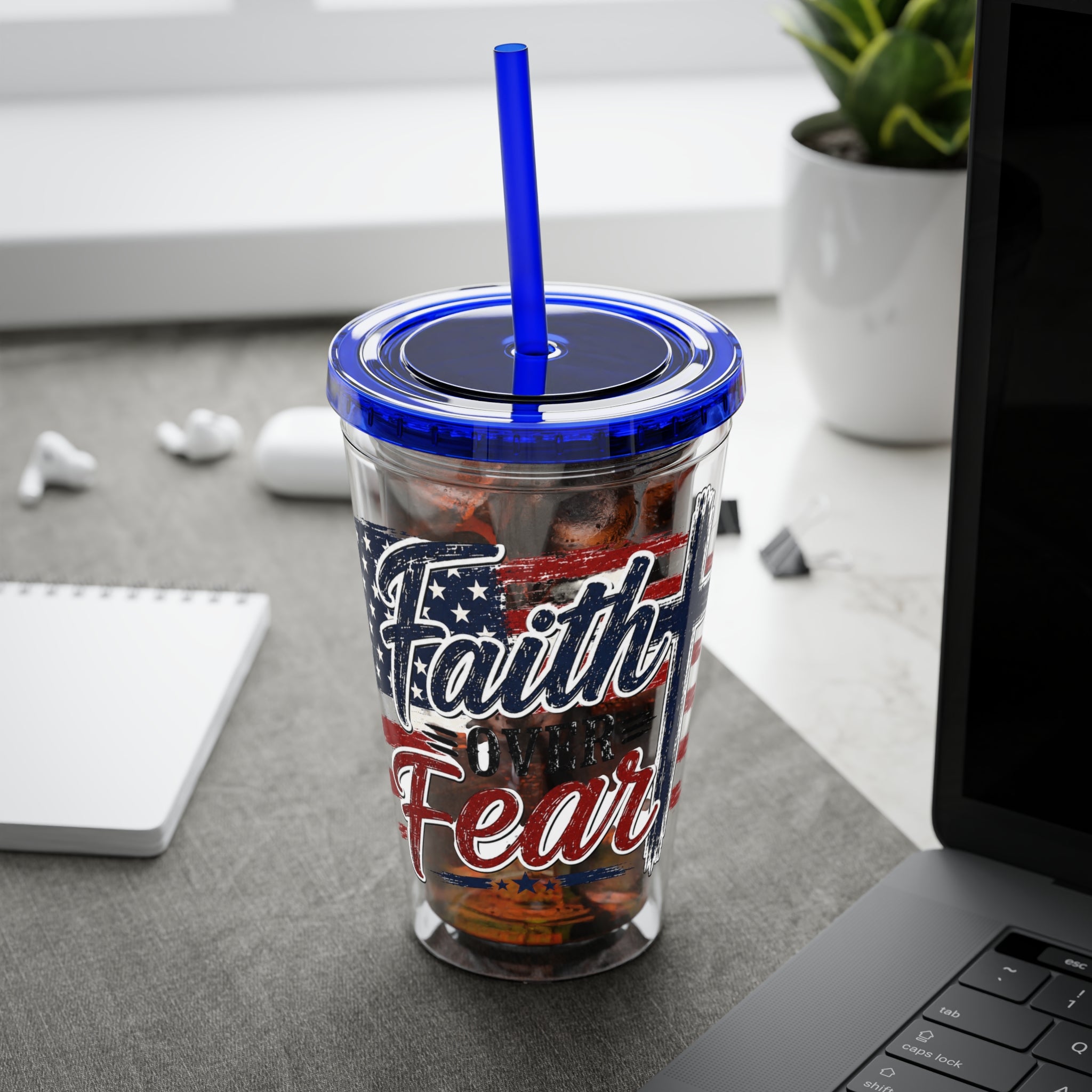 Faith Over Fear Sunsplash Tumbler with Straw, 16oz