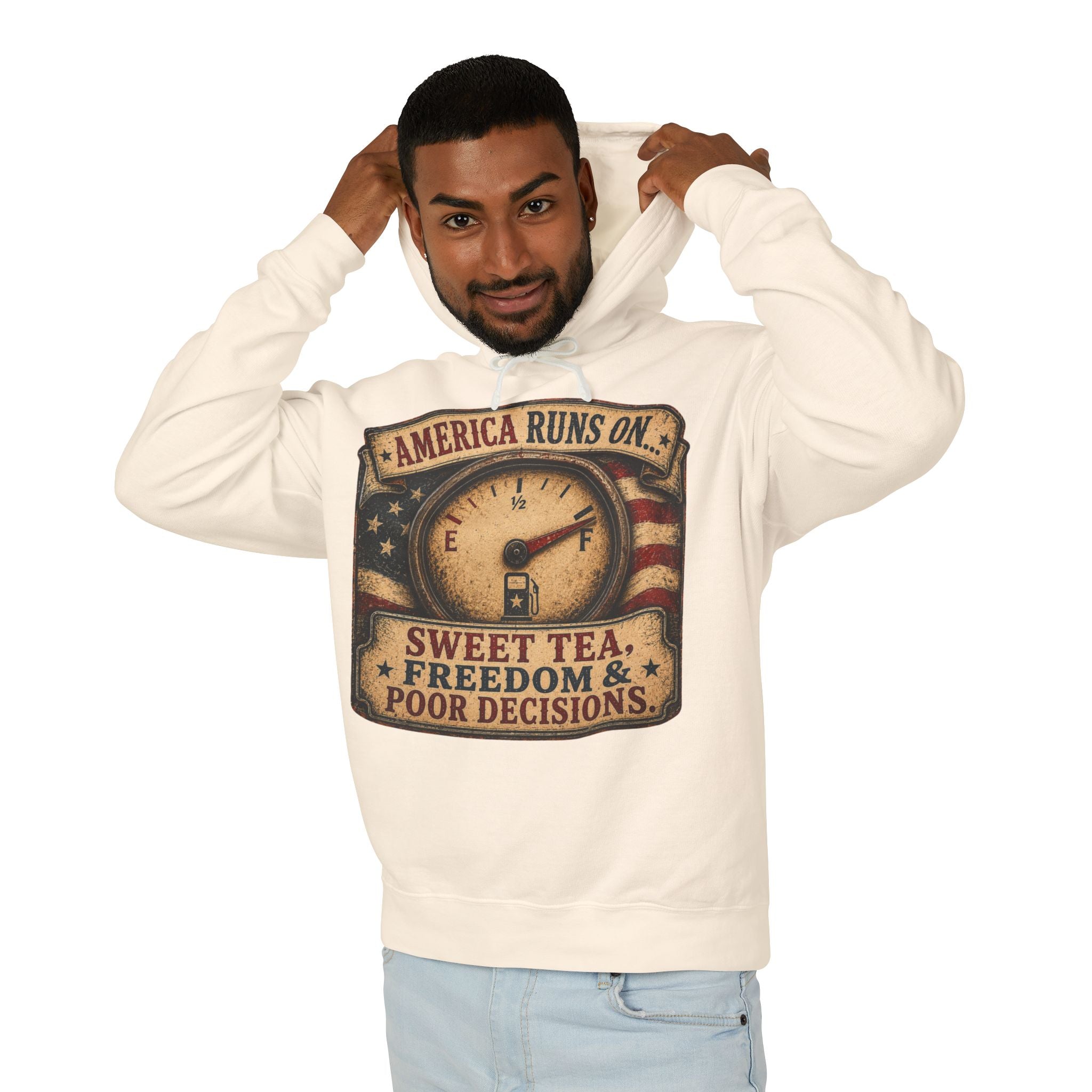 America Runs On Sweet Tea Hoodie — 'Sweet Tea, Freedom & Poor Decisions' Patriotic Pullover