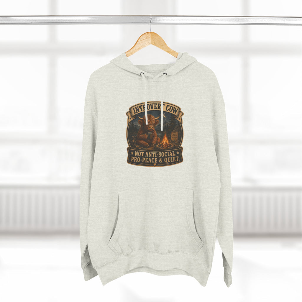 Introvert Highland Cow Three-Panel Fleece Hoodie