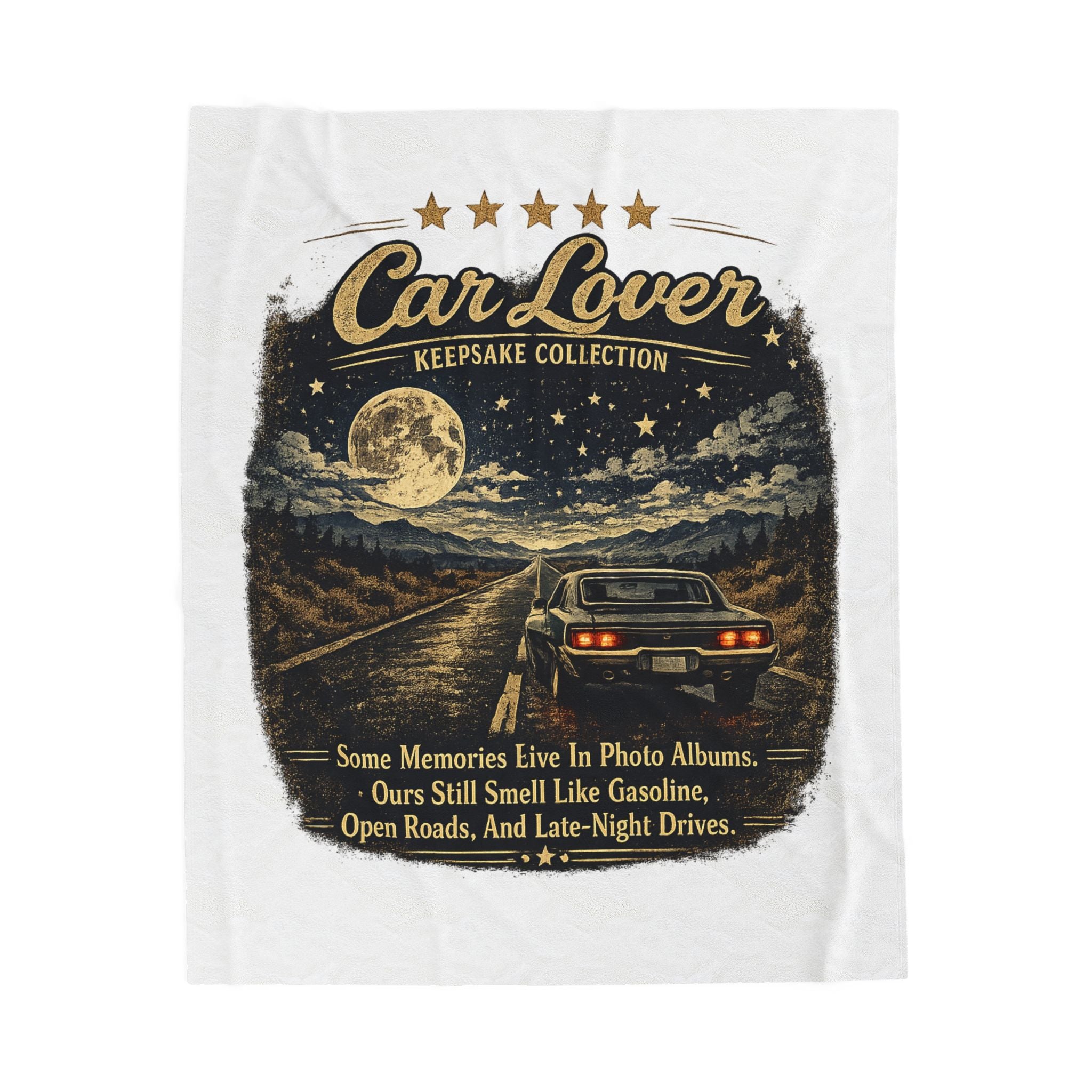 Retro Night Drive Keepsake with Full Moon & Classic Car Quote - Car Lover Velveteen Blanket