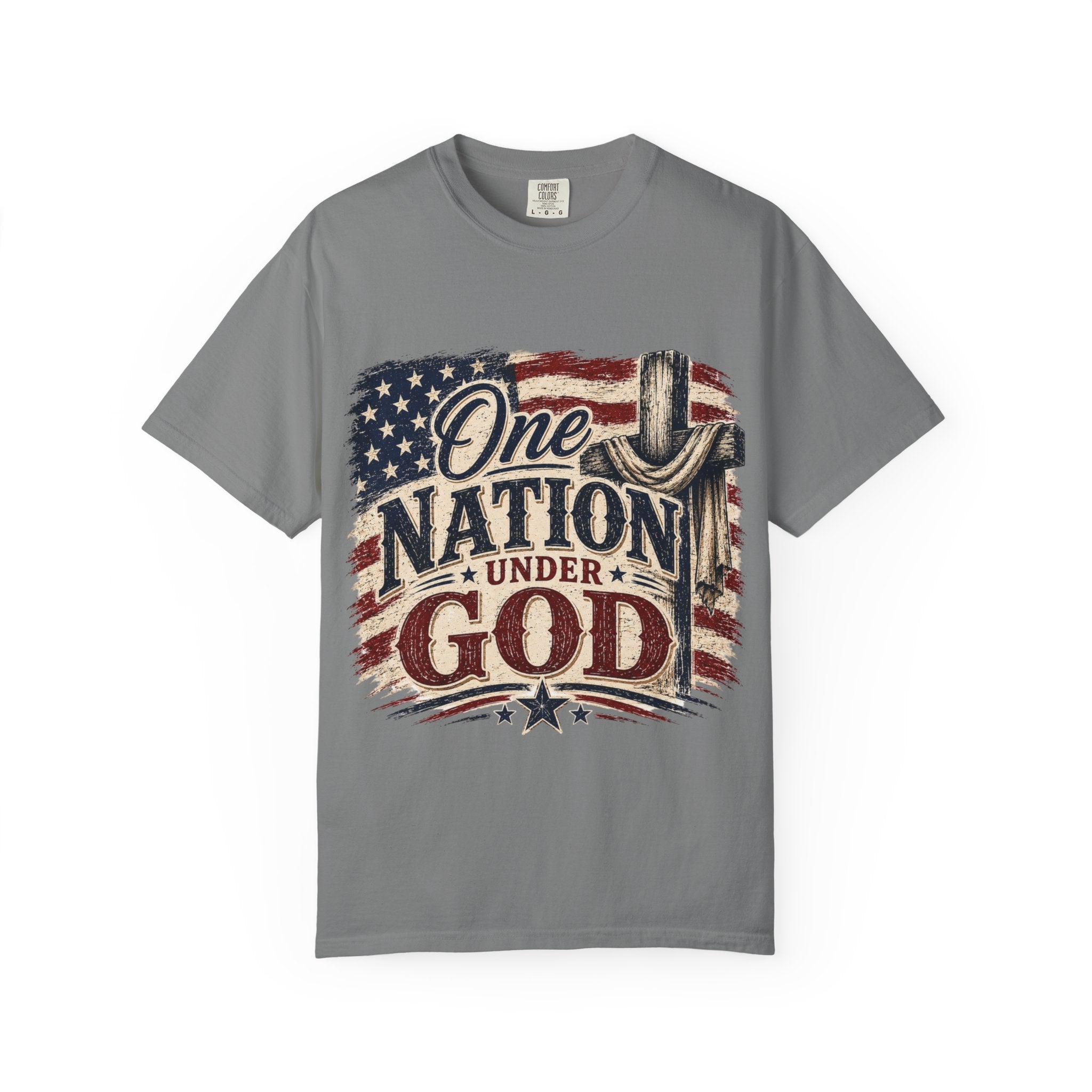 One Nation Under God T-Shirt — Patriotic American Flag & Cross Tee