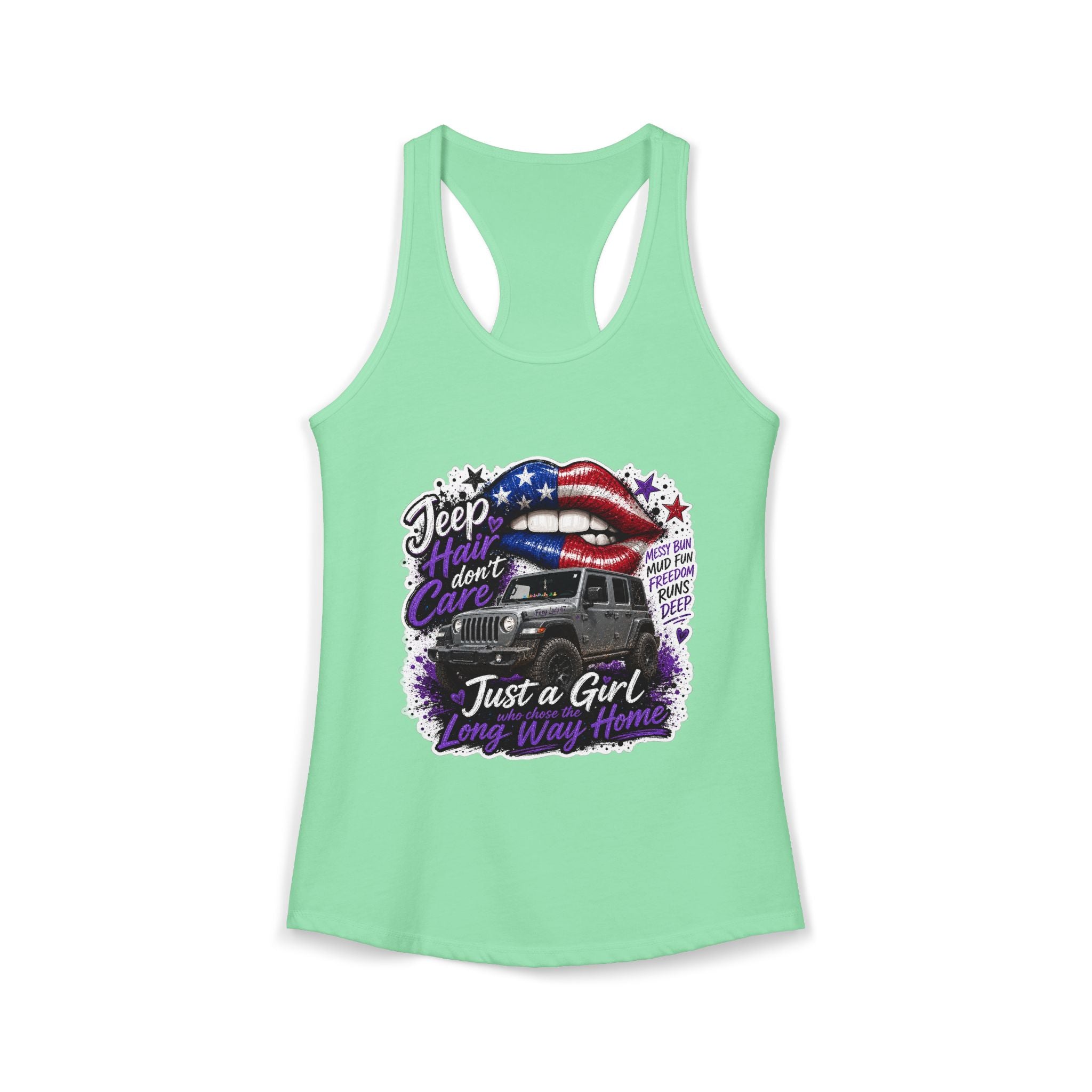 Jeep Hair Don't Care - Just a Girl A Long Way Home Women's Ideal Racerback Tank