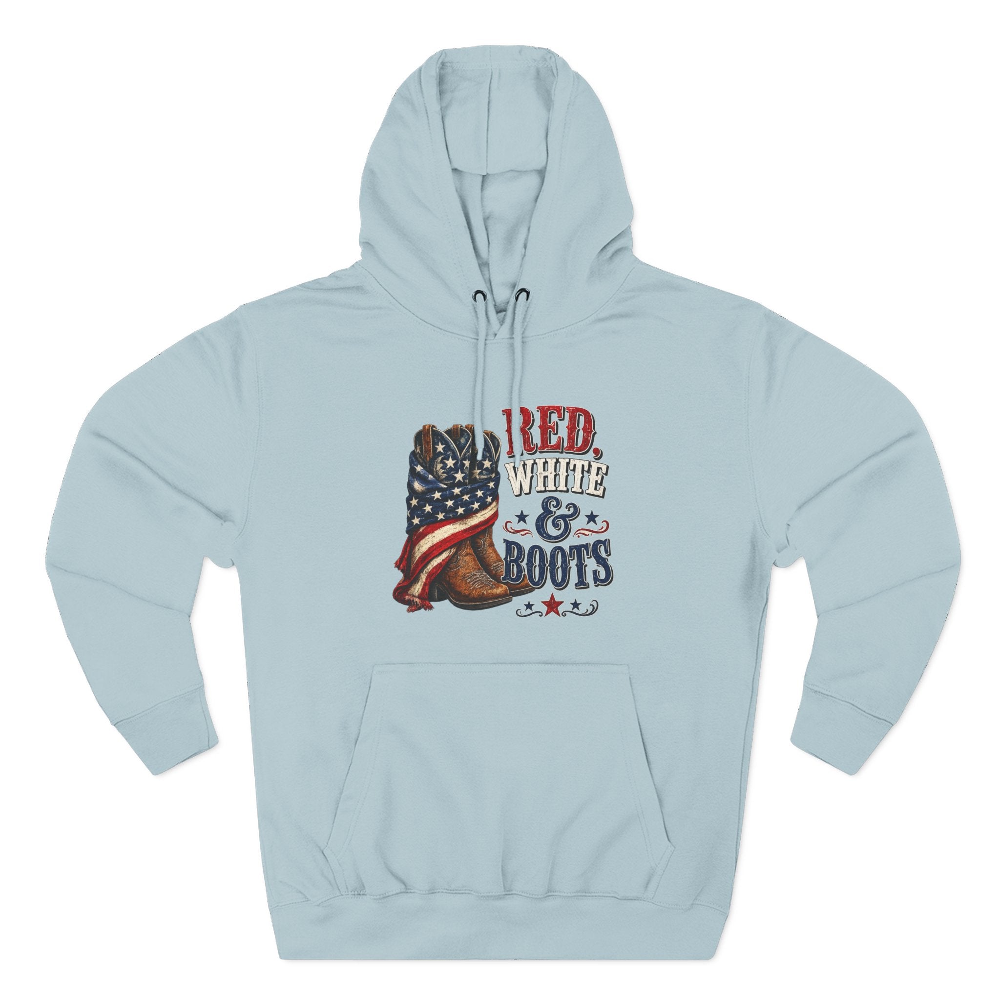 Patriotic 'Red White & Boots' Hoodie — American Flag Cowboy Boots Pullover