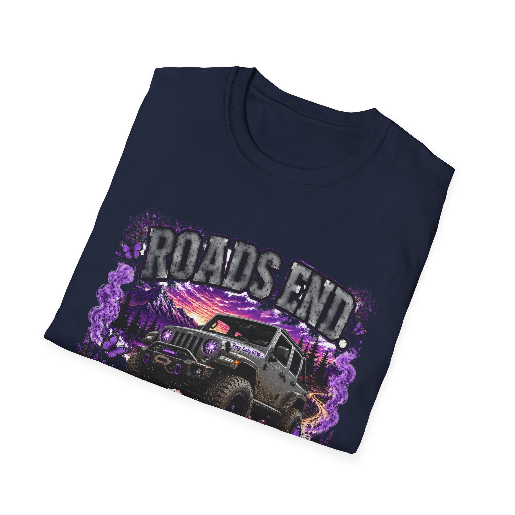 Roads End Jeep (Purple) Unisex Softstyle T-Shirt