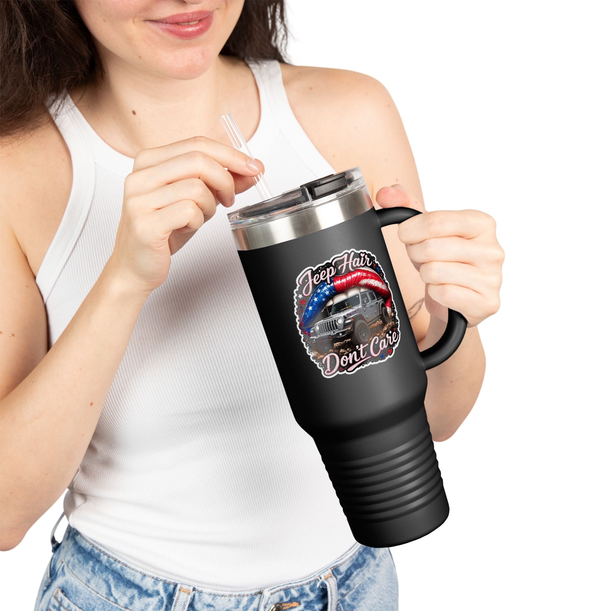 "Jeep Hair Don't Care" Patriotic Off‑Road Design — 40oz Insulated Travel Mug
