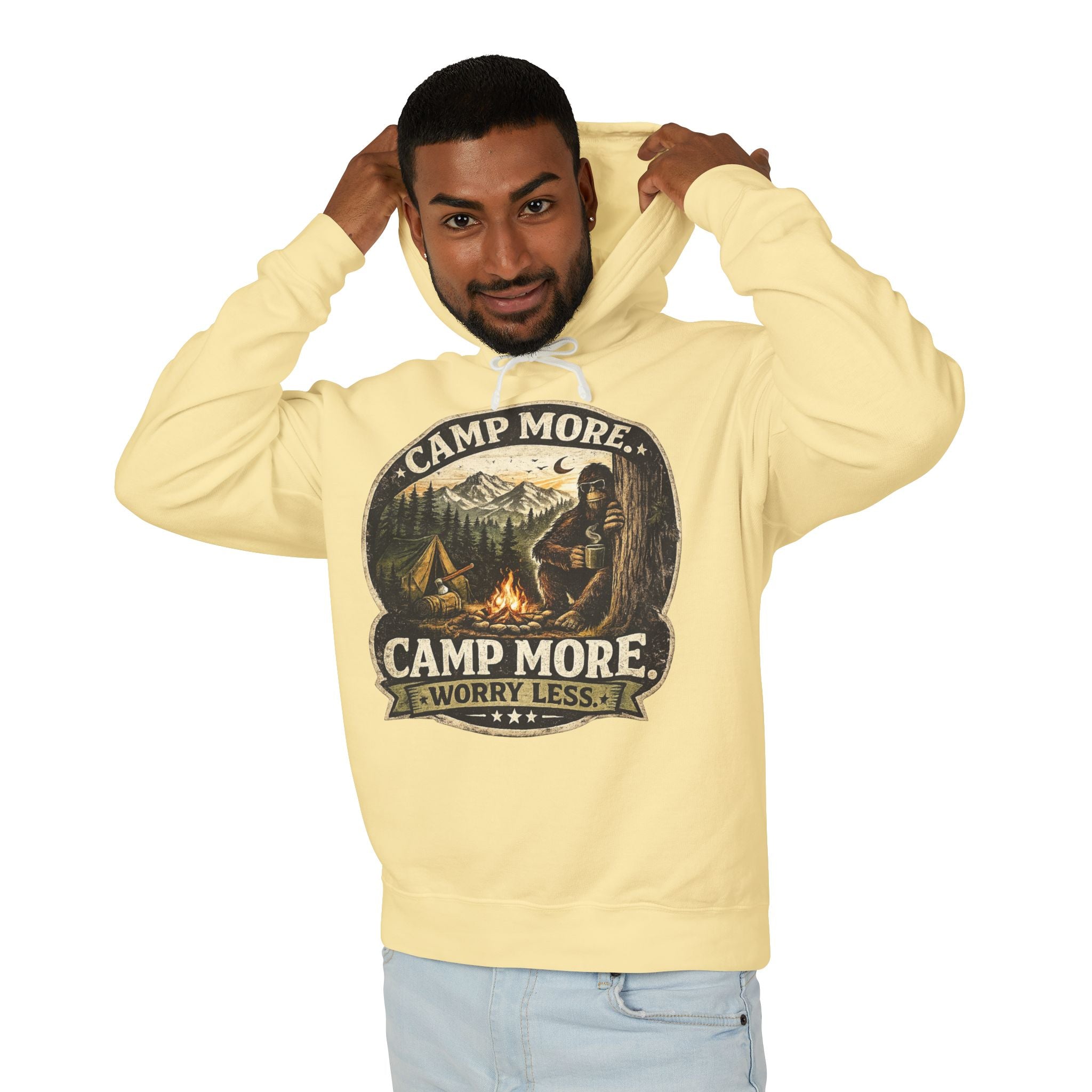 Camp More Worry Less Bigfoot Hooded Sweatshirt