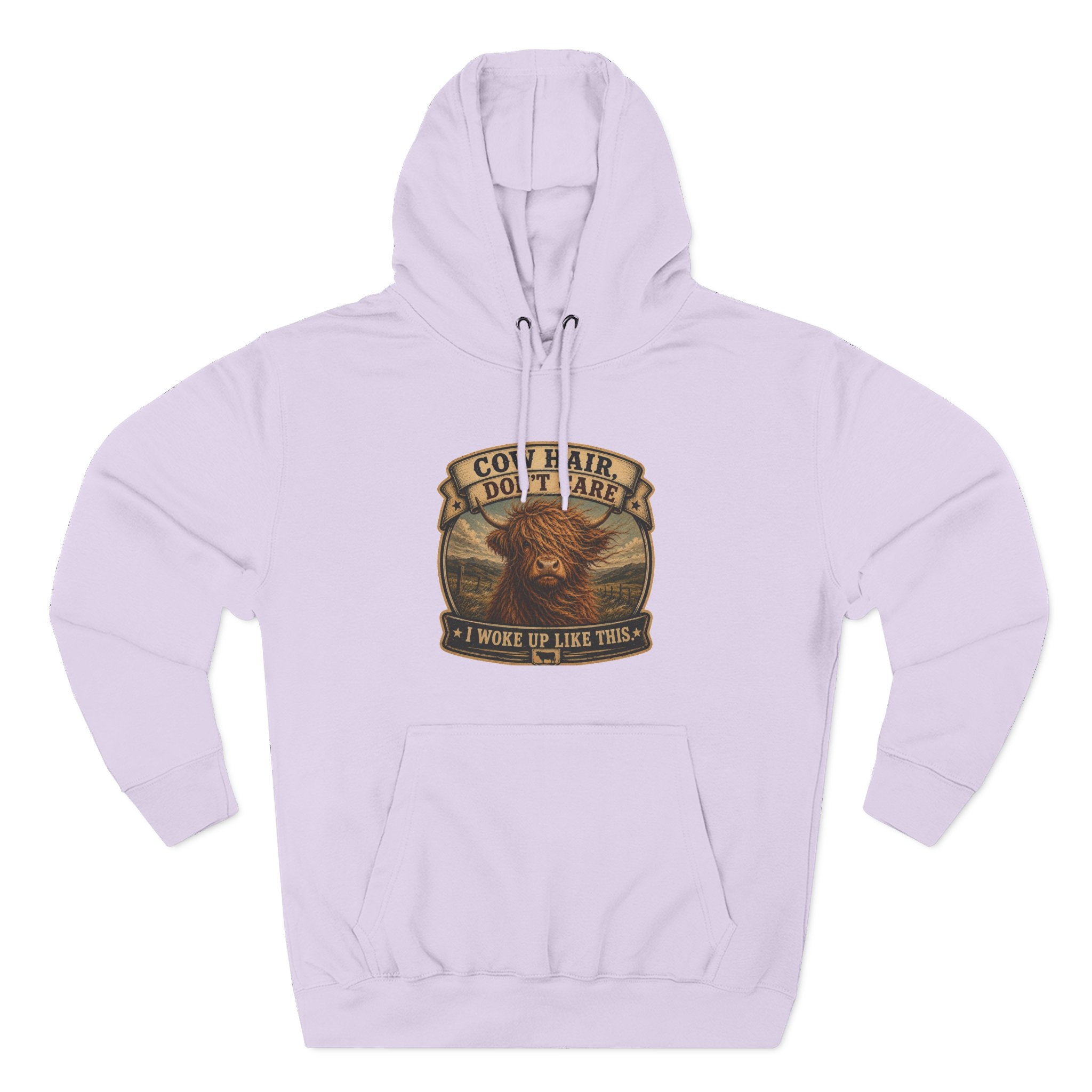 Cow Hair Don't Care Highland Cow - Three-Panel Fleece Hoodie