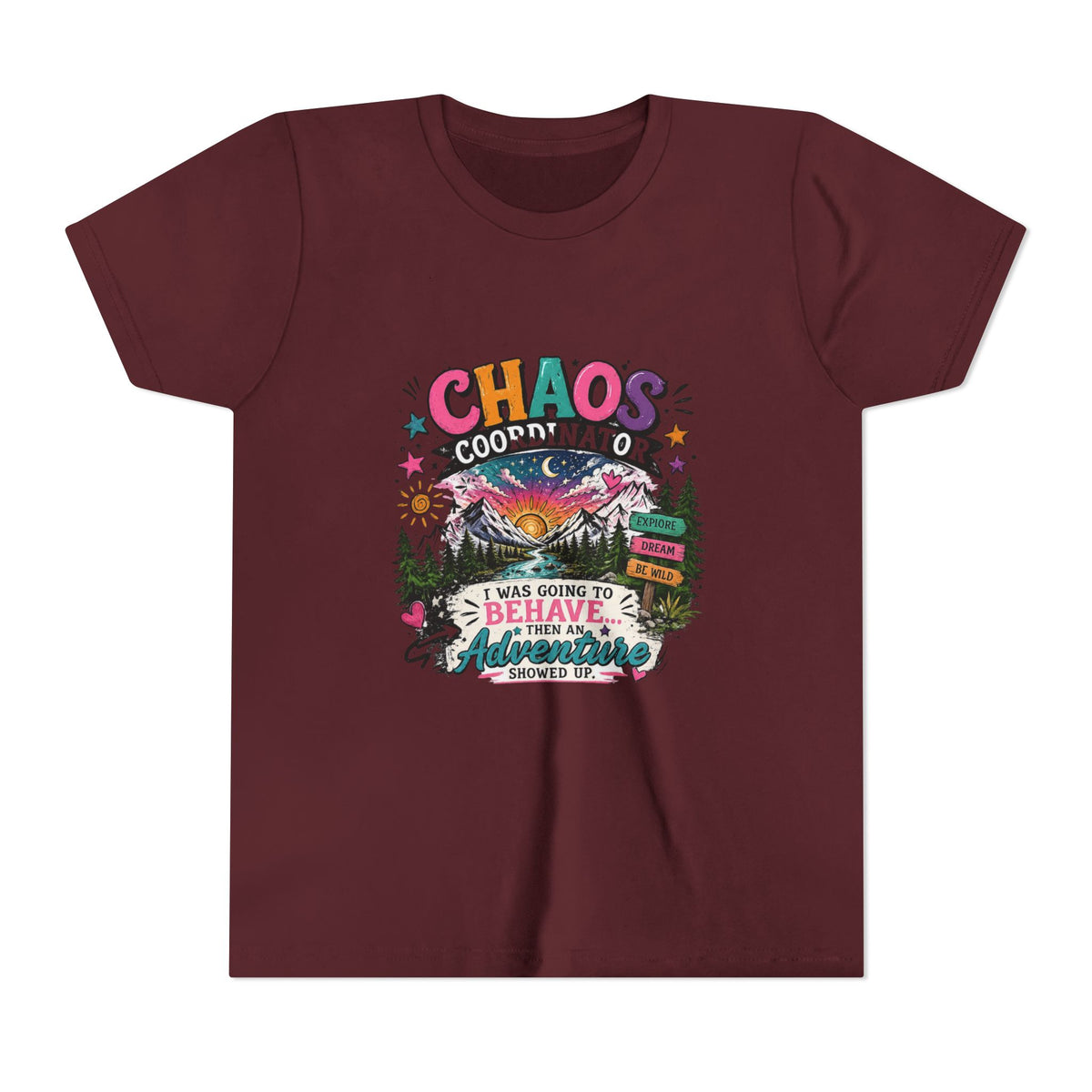 Chaos Coordinator Kids T-Shirt – I Was Going To Behave But Then Adventure Showed Up Graphic Tee