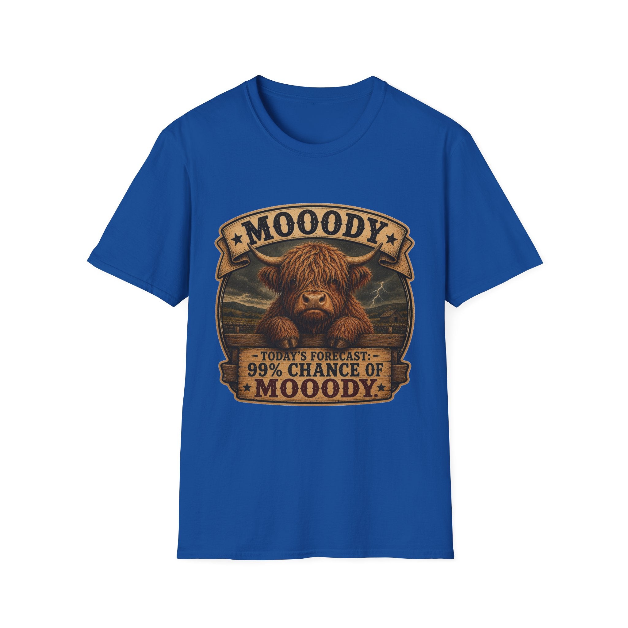 Moody Today's Forecast Highland Cow Unisex Softstyle T-Shirt