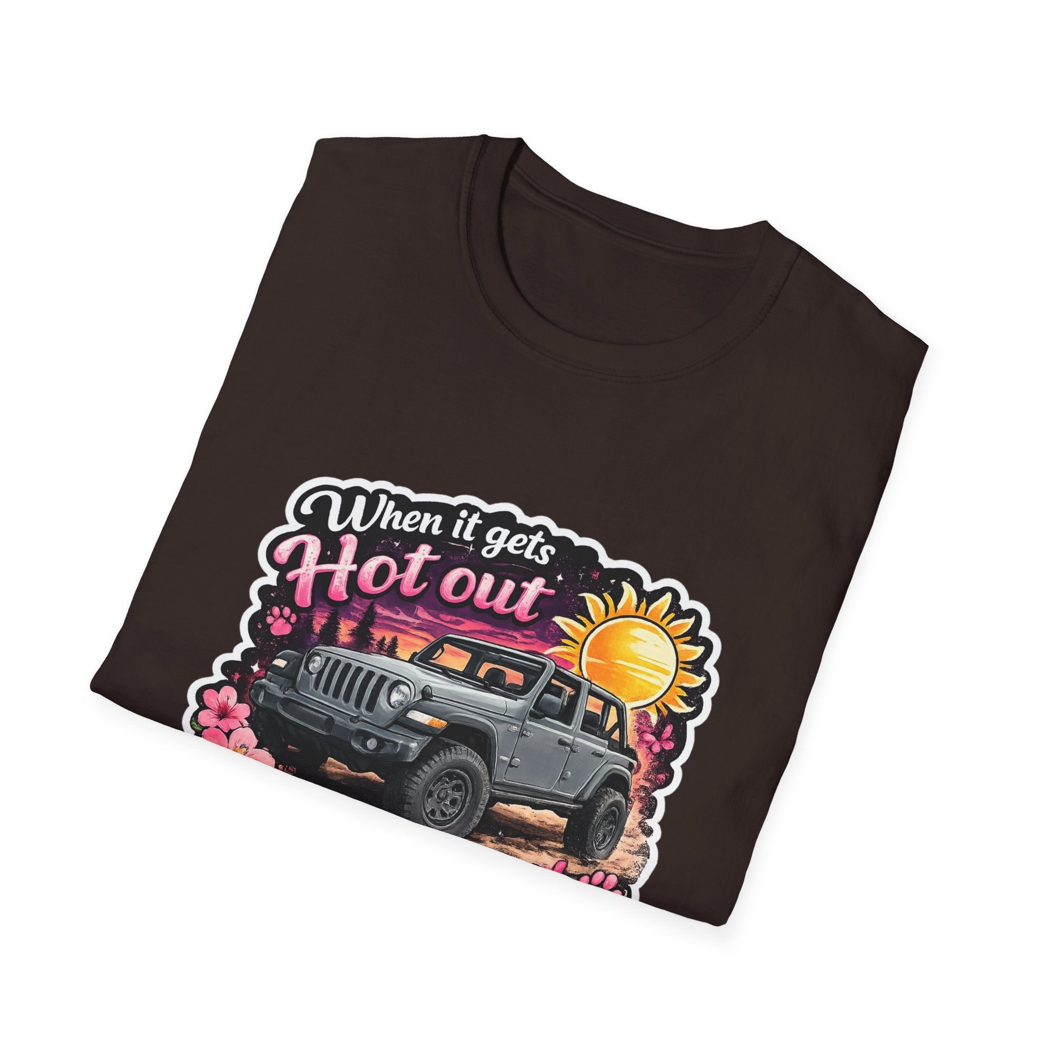 When It Gets Hot Out Jeep (Pink) Unisex Softstyle T-Shirt