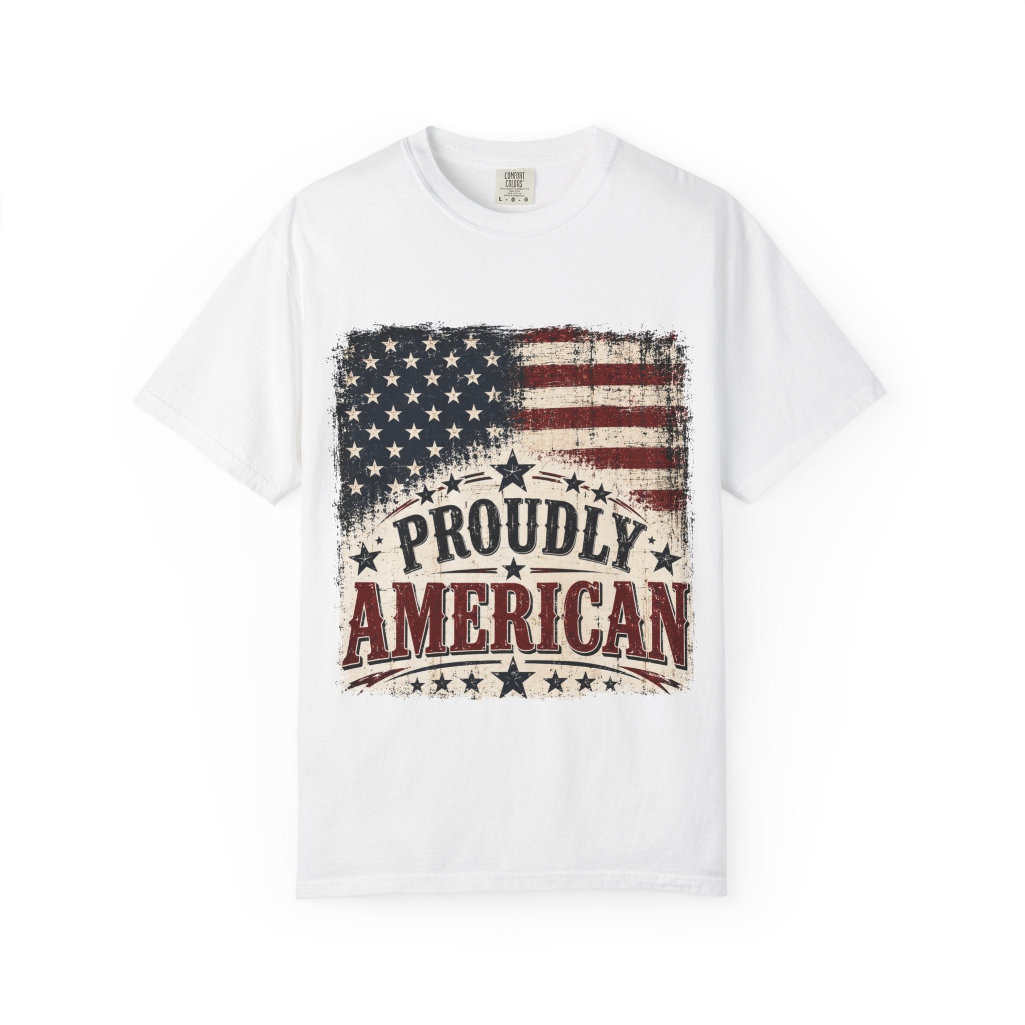 Proudly American T-Shirt — Vintage Flag Patriotic Tee for 4th of July
