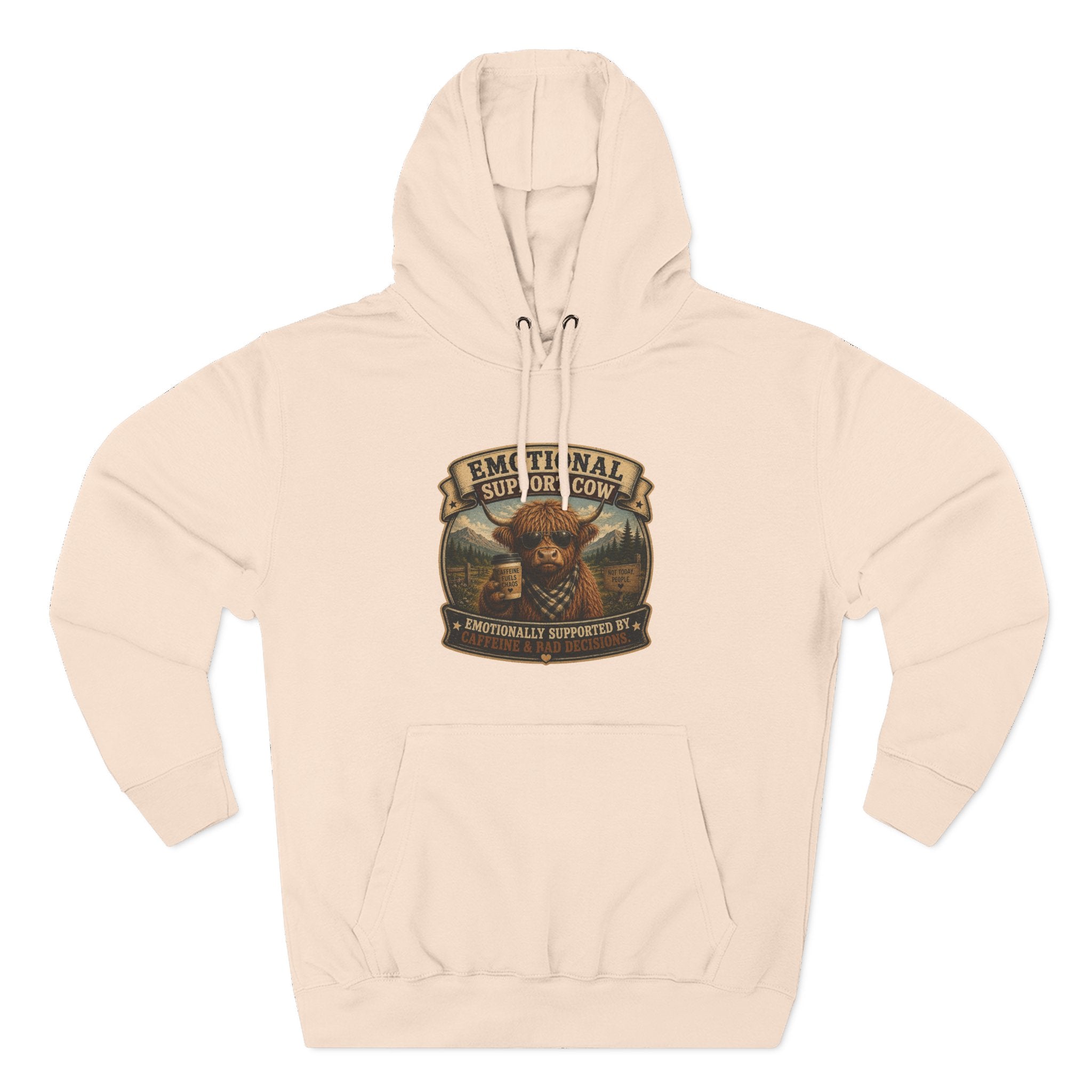 Emotional Support Cow Highland Cow - Three-Panel Fleece Hoodie
